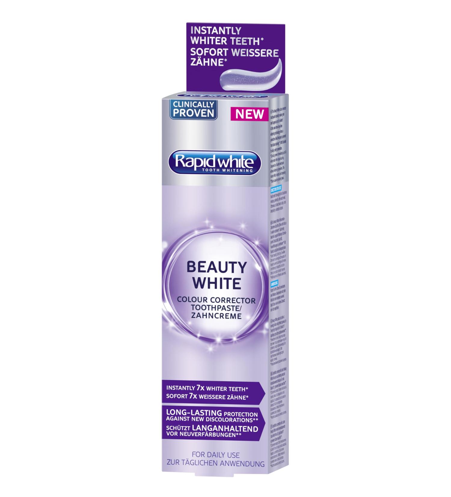  RAPIDWHITE Rapid White Beauty White Toothpaste 7x Whiter Teeth 75ml No Hydrogen Peroxide Effective Formula - Buy Online on GoSupps.com