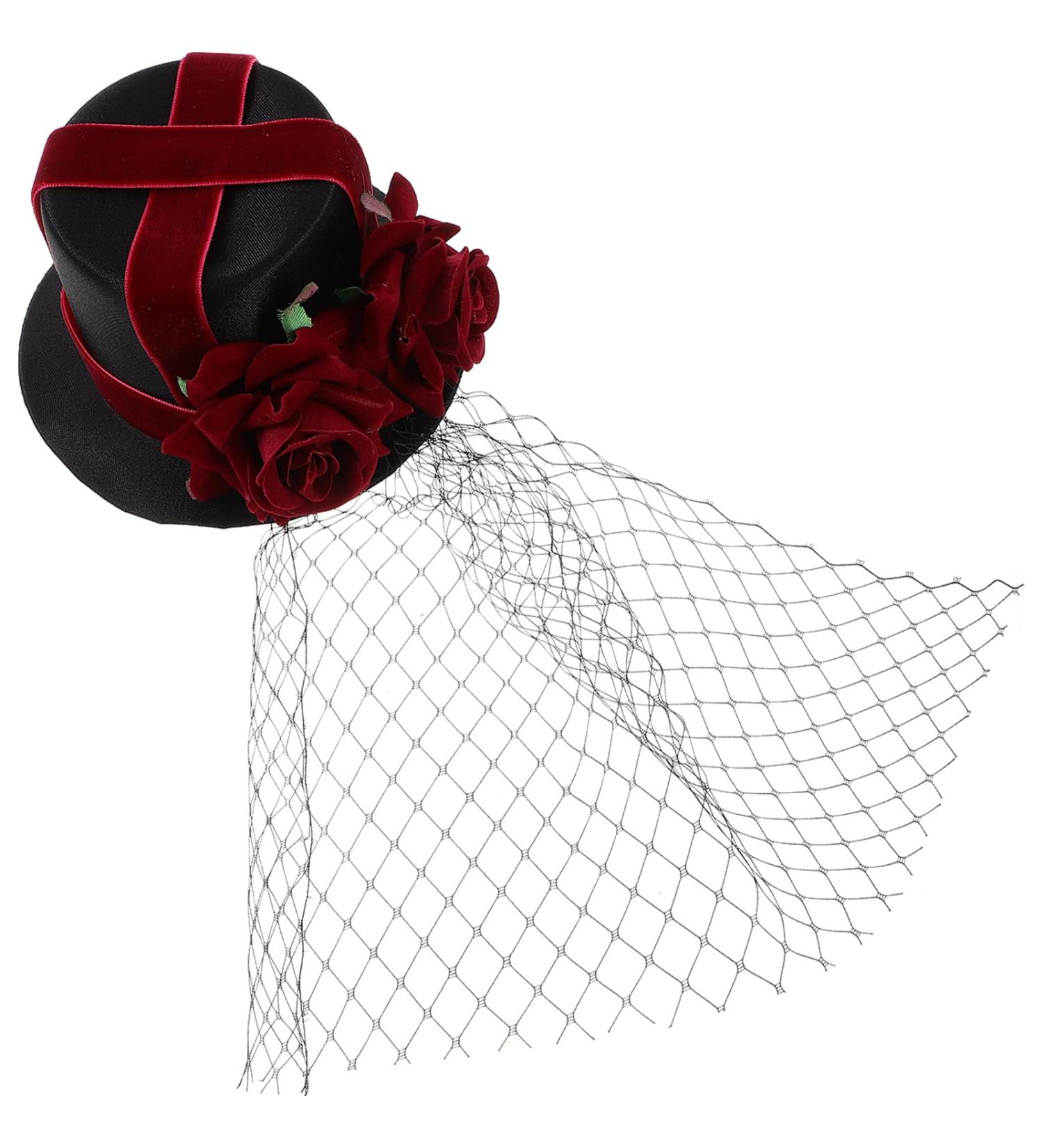 minkissy Steampunk Small Top Hat Small Rose Mesh Decor Halloween Hat Fascinator Wedding Party Tea Hat for Women Girls Mini Top Hat Halloween Party - Buy Online on GoSupps.com