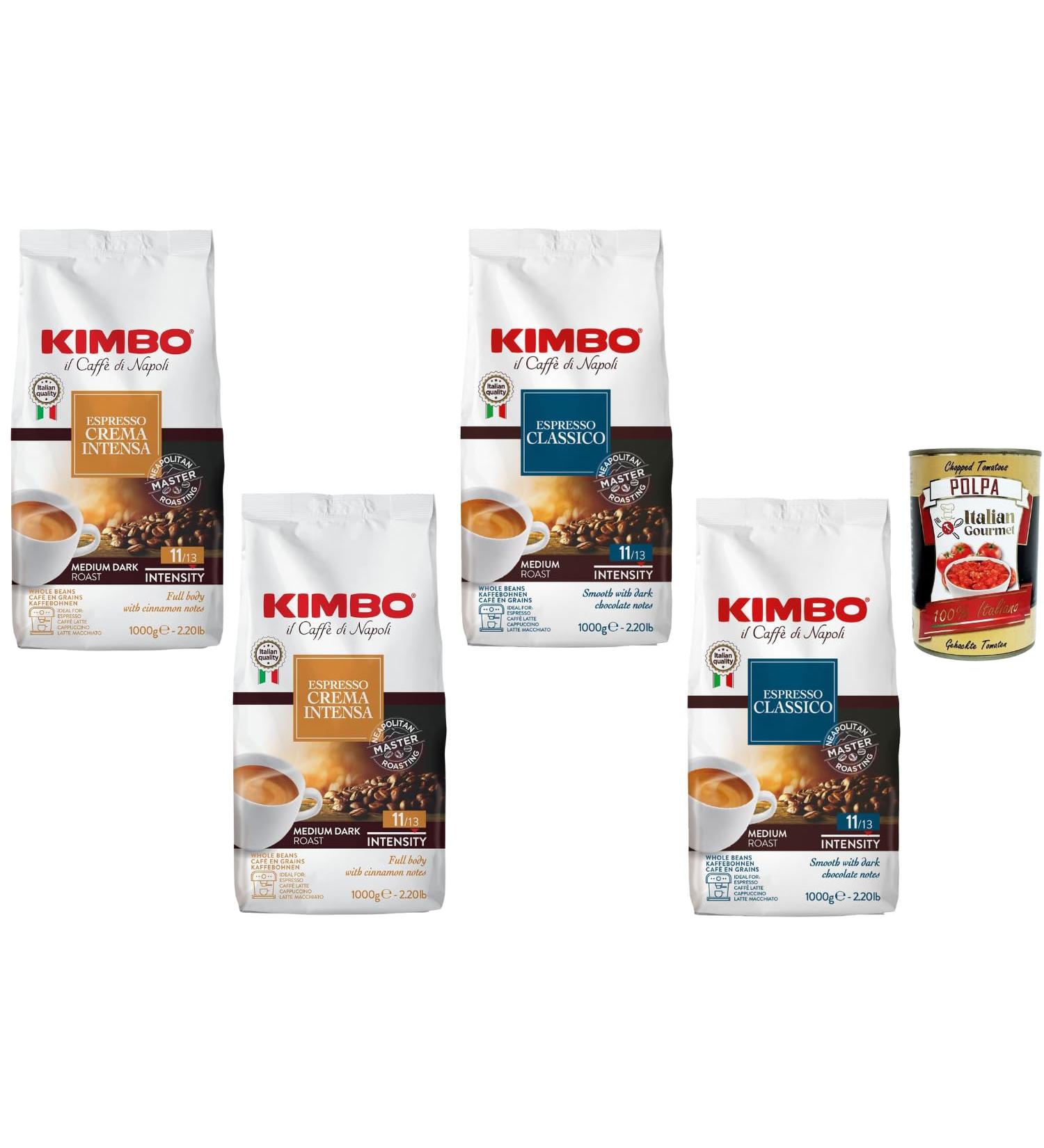 Italian Gourmet Caf en Grains Kimbo Assortiment Espresso Crema Intensa & Espresso Classico Torr faction Medium Dark Intensit 11/13 Pack 4 x 1 kg (4 kg Total) + Italian Gourmet Polpa - Buy Online on GoSupps.com