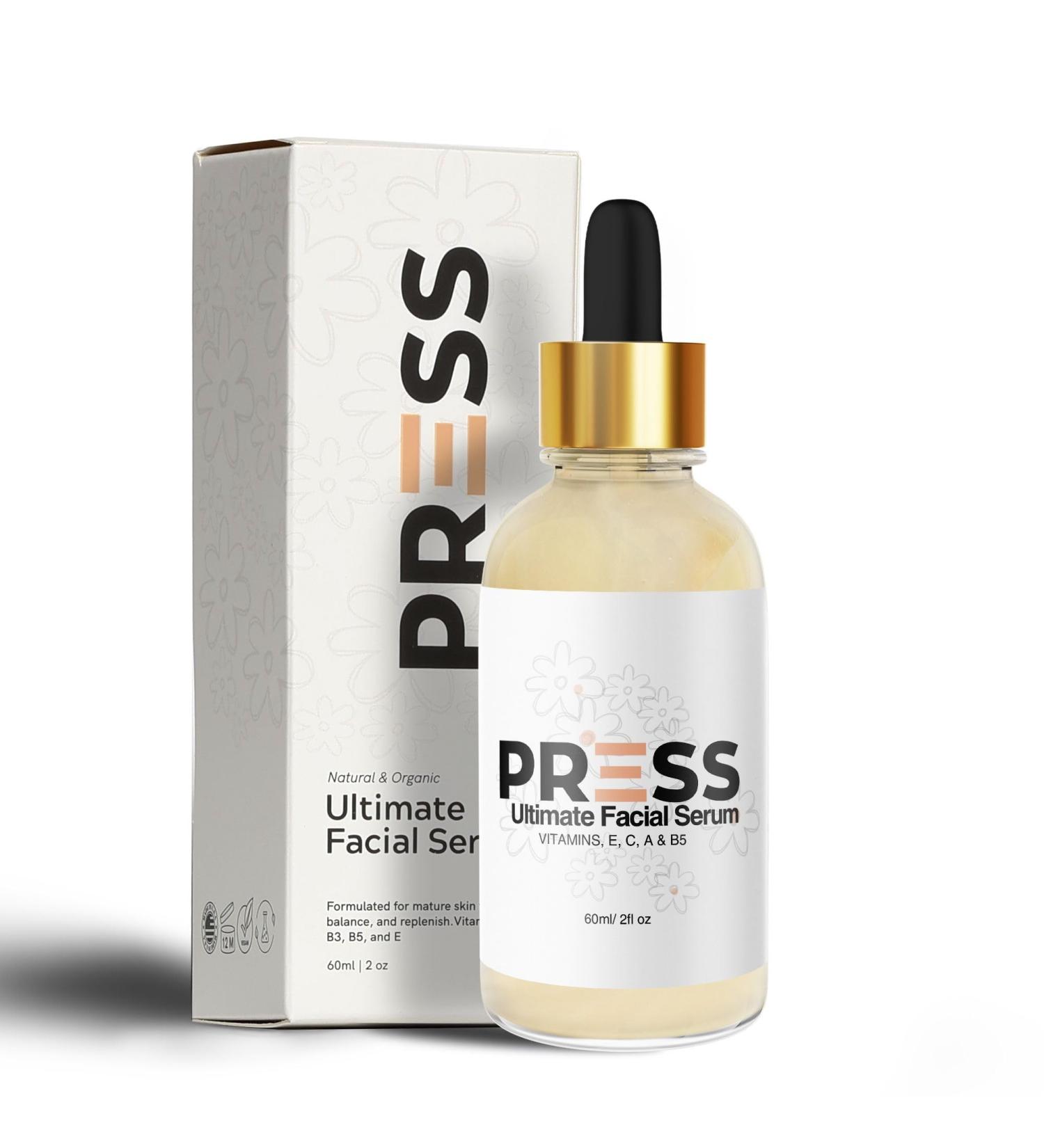 Ultimate Facial Serum for Glowing Skin | PRESS SKINCARE | Anti-Aging Hydrating | Vitamins A C B3 B5 E | Reduces Wrinkles Dark Spots & Fine Lines | 2OZ - Buy Online on GoSupps.com