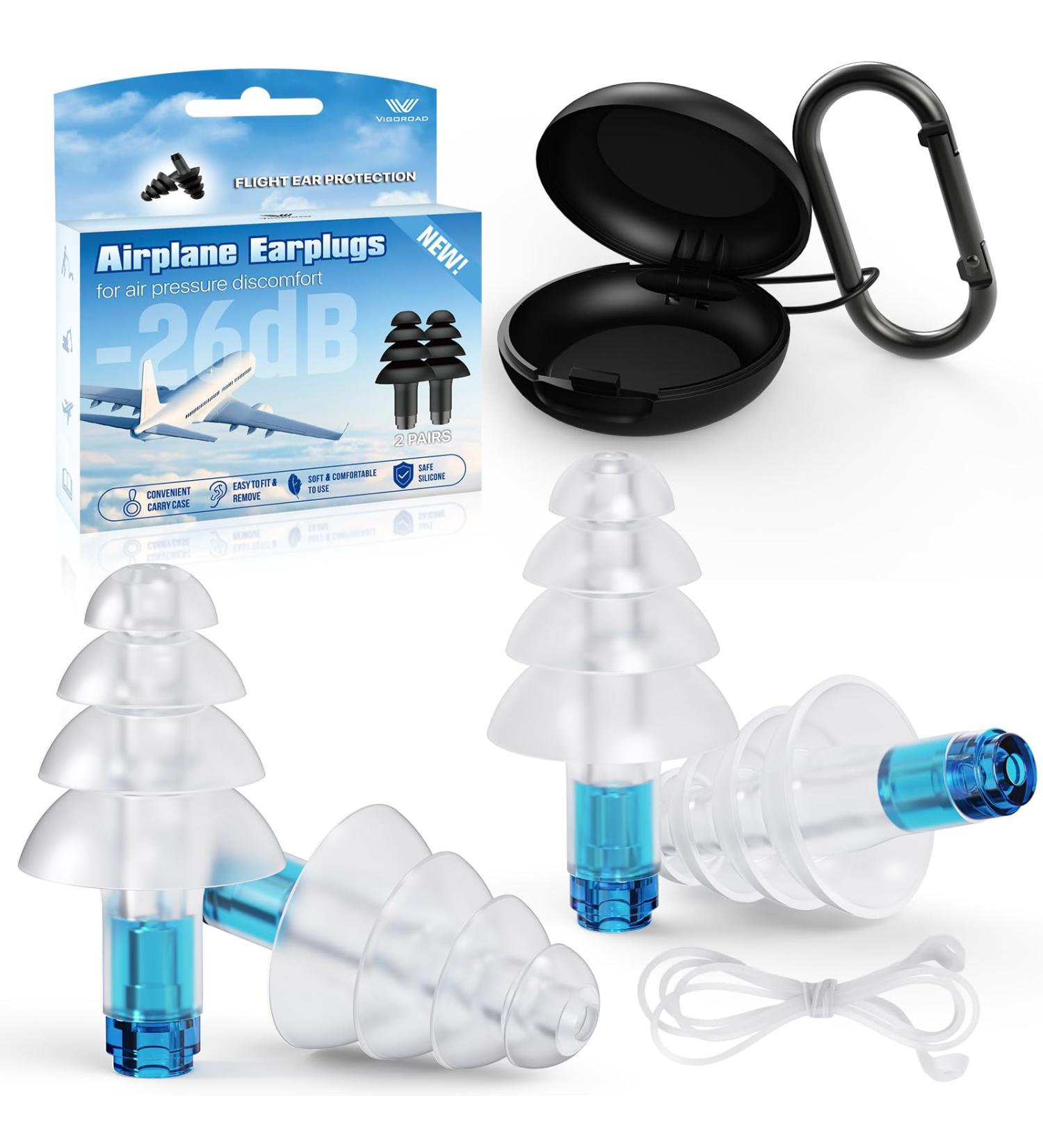 Buy Soft Silicone Ear Plugs for Airplane Pressure Relief - 2 Pairs 26dB Reusable Travel Essentials Ear Protection for Flying - Buy Online on GoSupps.com
