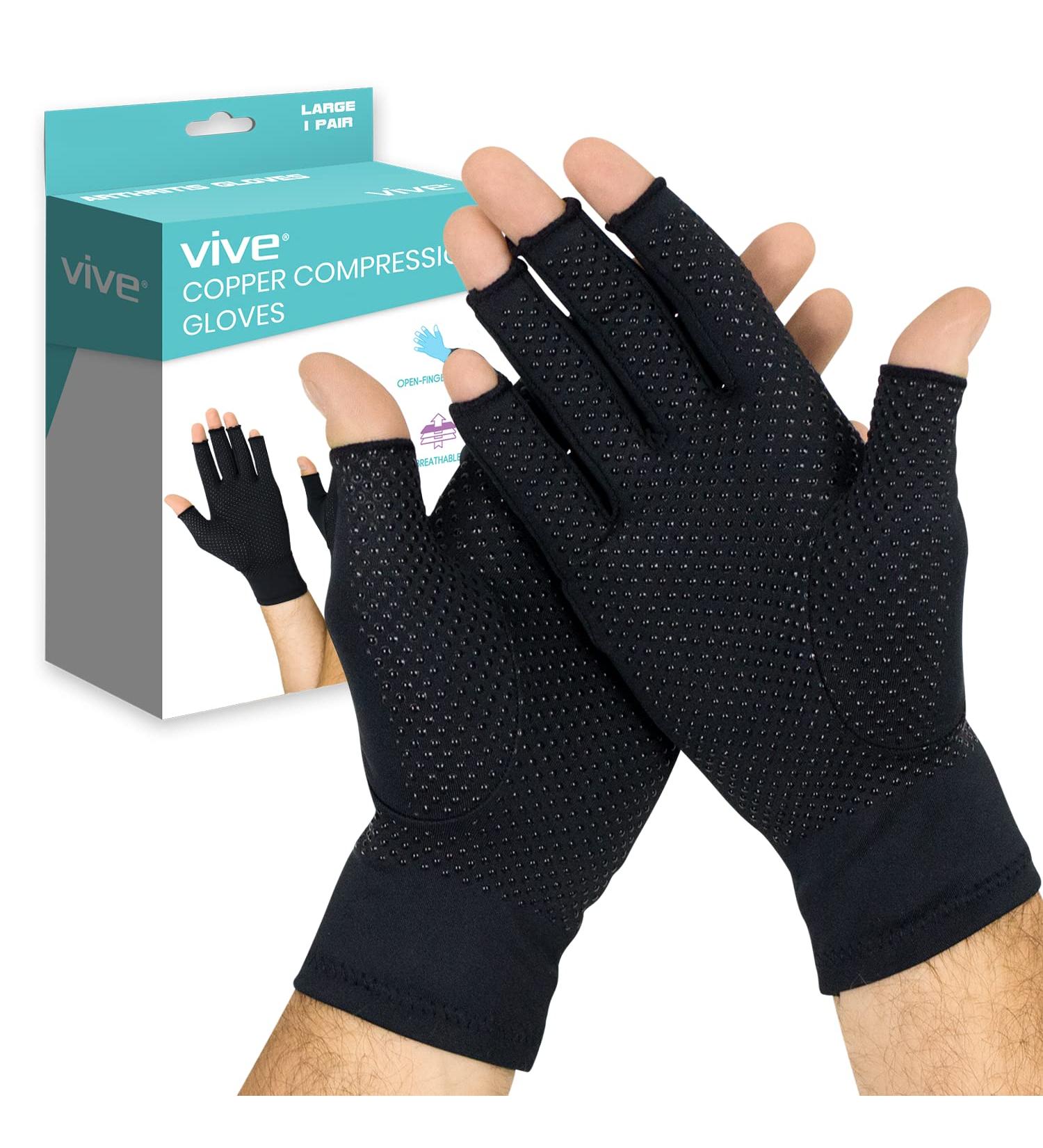 Copper Infused Fingerless Arthritis Gloves for Men & Women - Therapeutic Compression for Swelling, Carpal Tunnel, Tendonitis, Edema & Finger Pain - Non-Slip Comfort - Medium Size - Buy Online on GoSupps.com