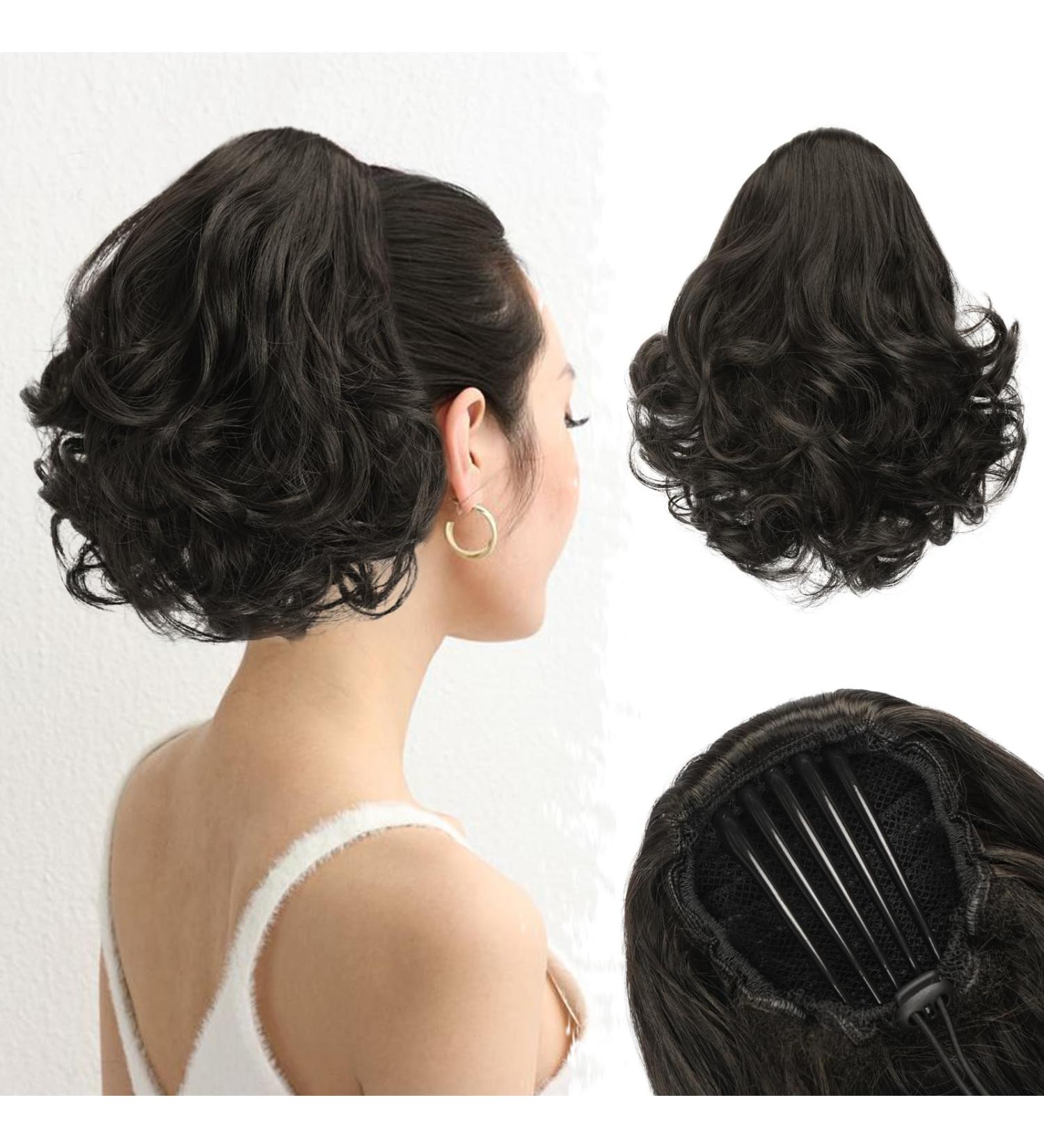 BARSDAR 22cm Short Ponytail Extension - Dark Brown Wavy Clip-In Hairpiece | Thick Synthetic Natural Look - Buy Online on GoSupps.com