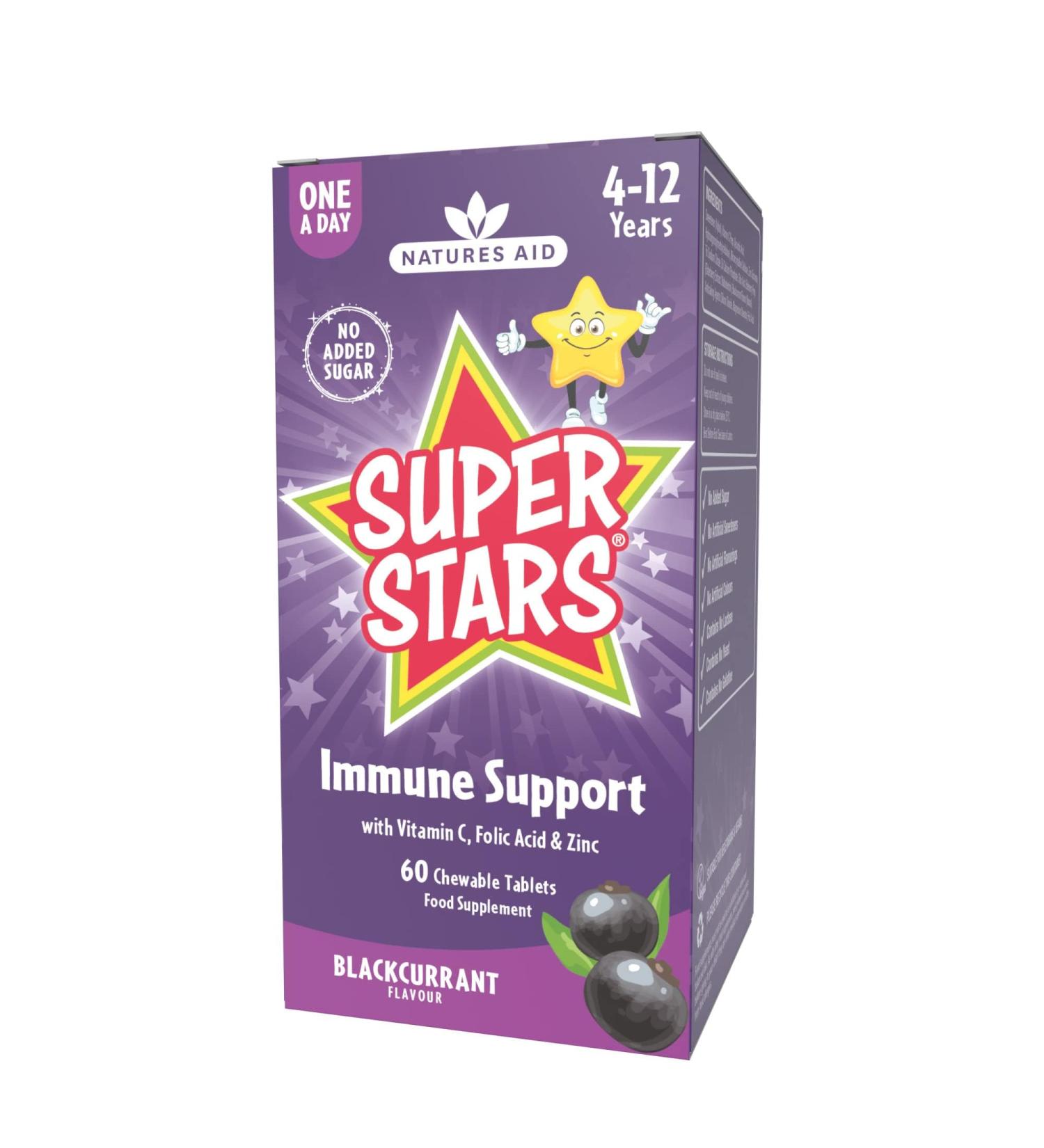 Natures Aid Super Stars Immune Support for Children 4-12 Years - 60 Chewable Tablets - Buy Online on GoSupps.com