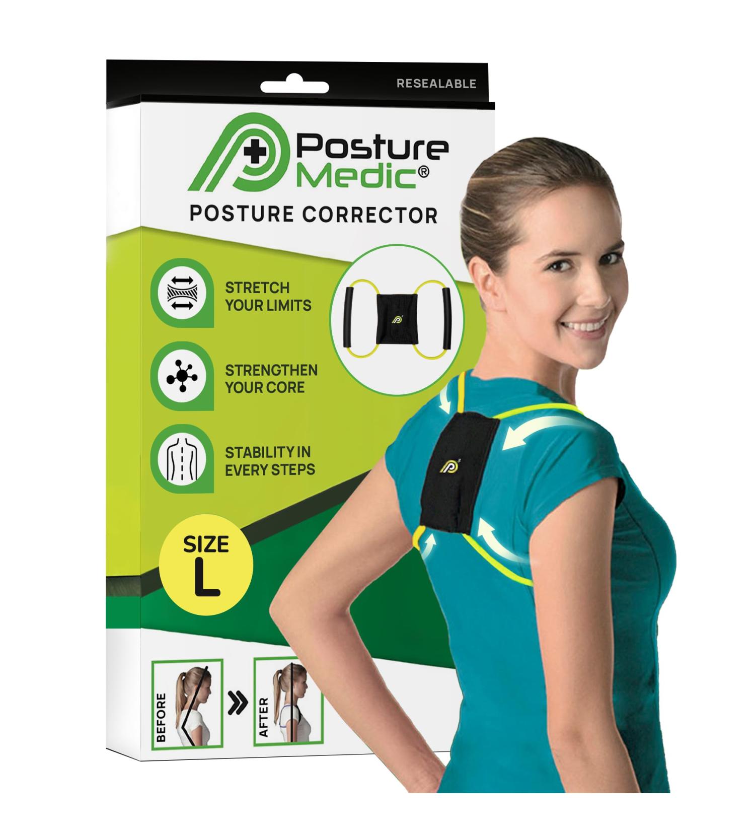 PRIMEKINETIX PostureMedic Dynamic Brace - Neck Back & Shoulder Support | Enhance Posture & Alignment | Regular Strength Large (Yellow - Buy Online on GoSupps.com