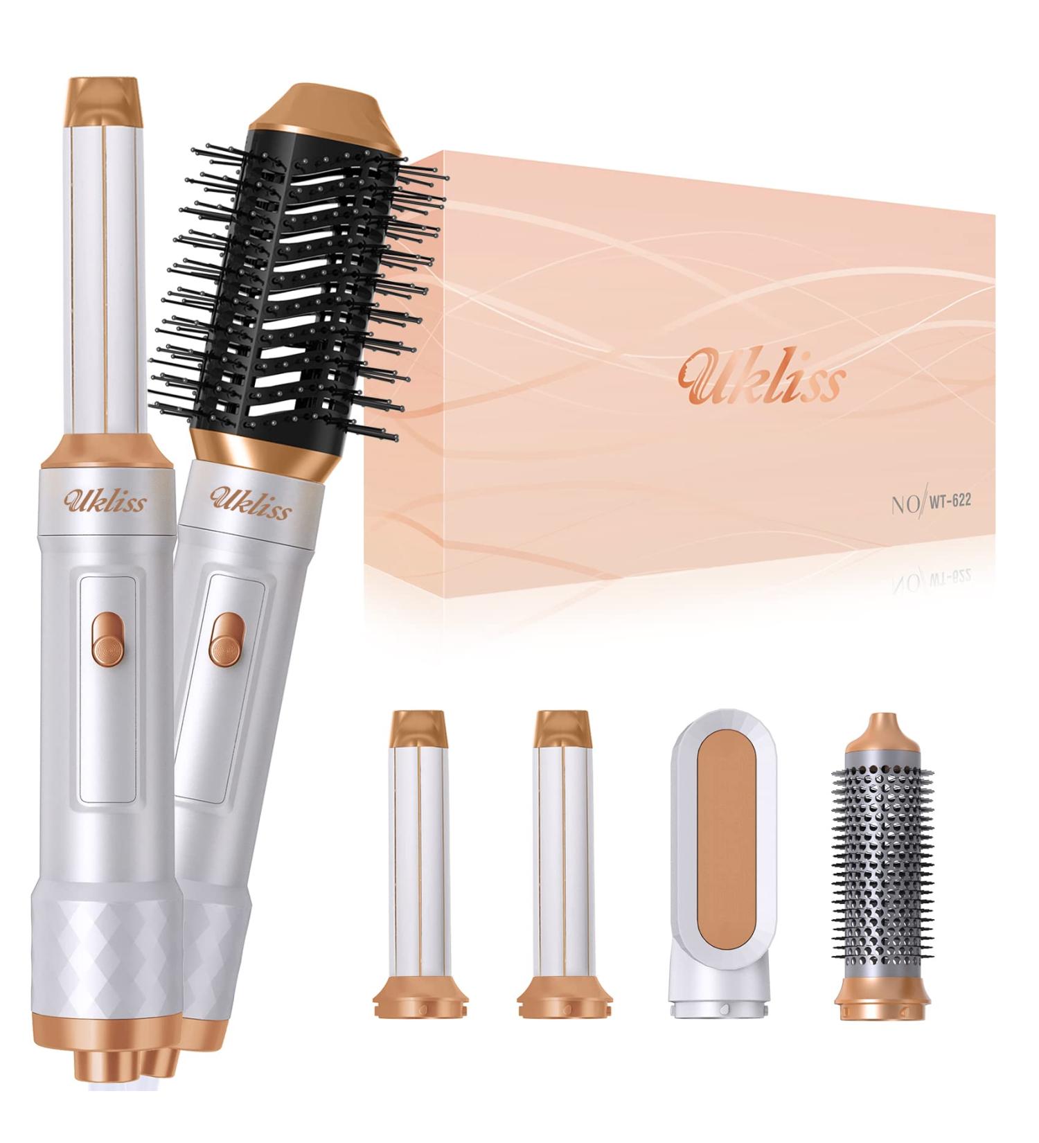 Hairstyler Set 6 in 1 - UKLISS 2024 Air Styler Hair Dryer Curling Iron Straightener & Brushes for All Hair Types - White Gold - Buy Online on GoSupps.com