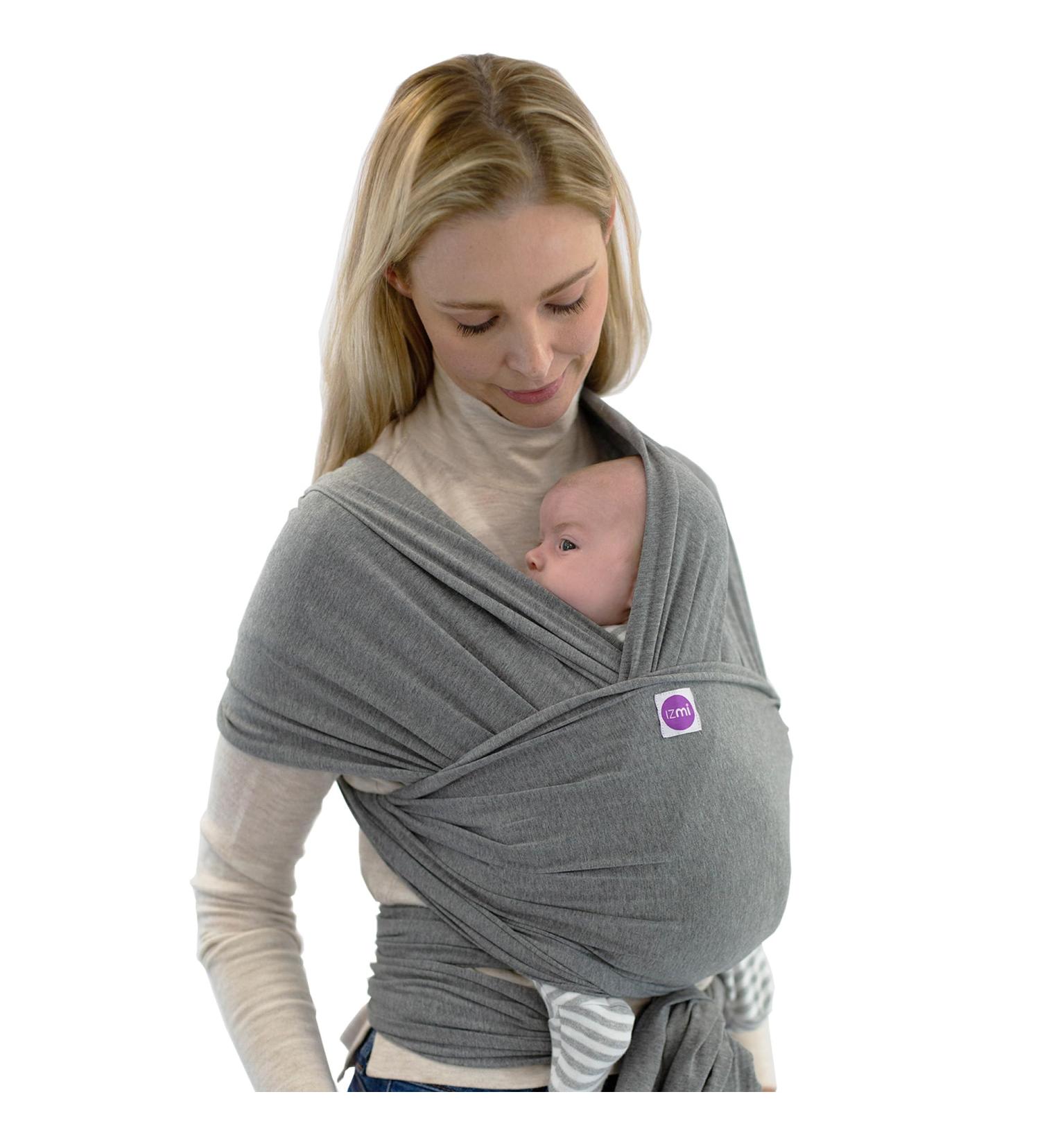 Izmi Essential Baby Wrap | Soft Stretch Cotton | 2 Hands-Free Carrying Positions | UK Hip Healthy Design | Birth to 9kg | Mid Grey - Buy Online on GoSupps.com