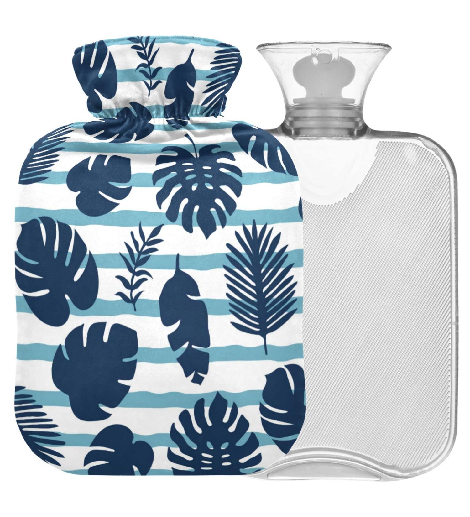 Naanle Palm Leaves Heat Bottle with Cover | 1L Hot Water Bottle for Bed & Pain Relief | Ideal for Hand & Foot Heat Therapy - Transparent Design - Buy Online on GoSupps.com