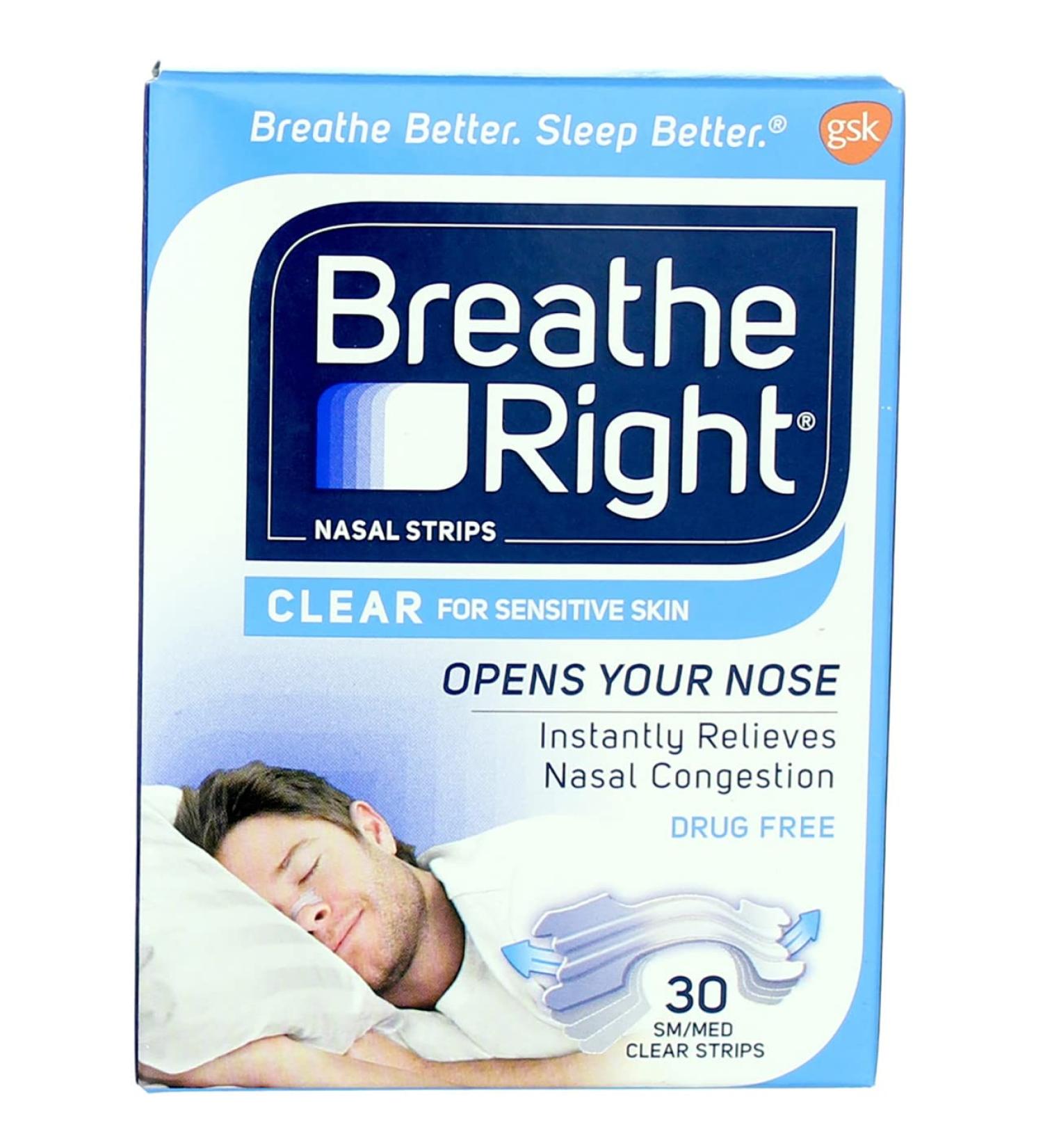 Breathe Right Nasal Strips Clear SM/MED 30 ct - Nasal Congestion Relief - Buy Online on GoSupps.com