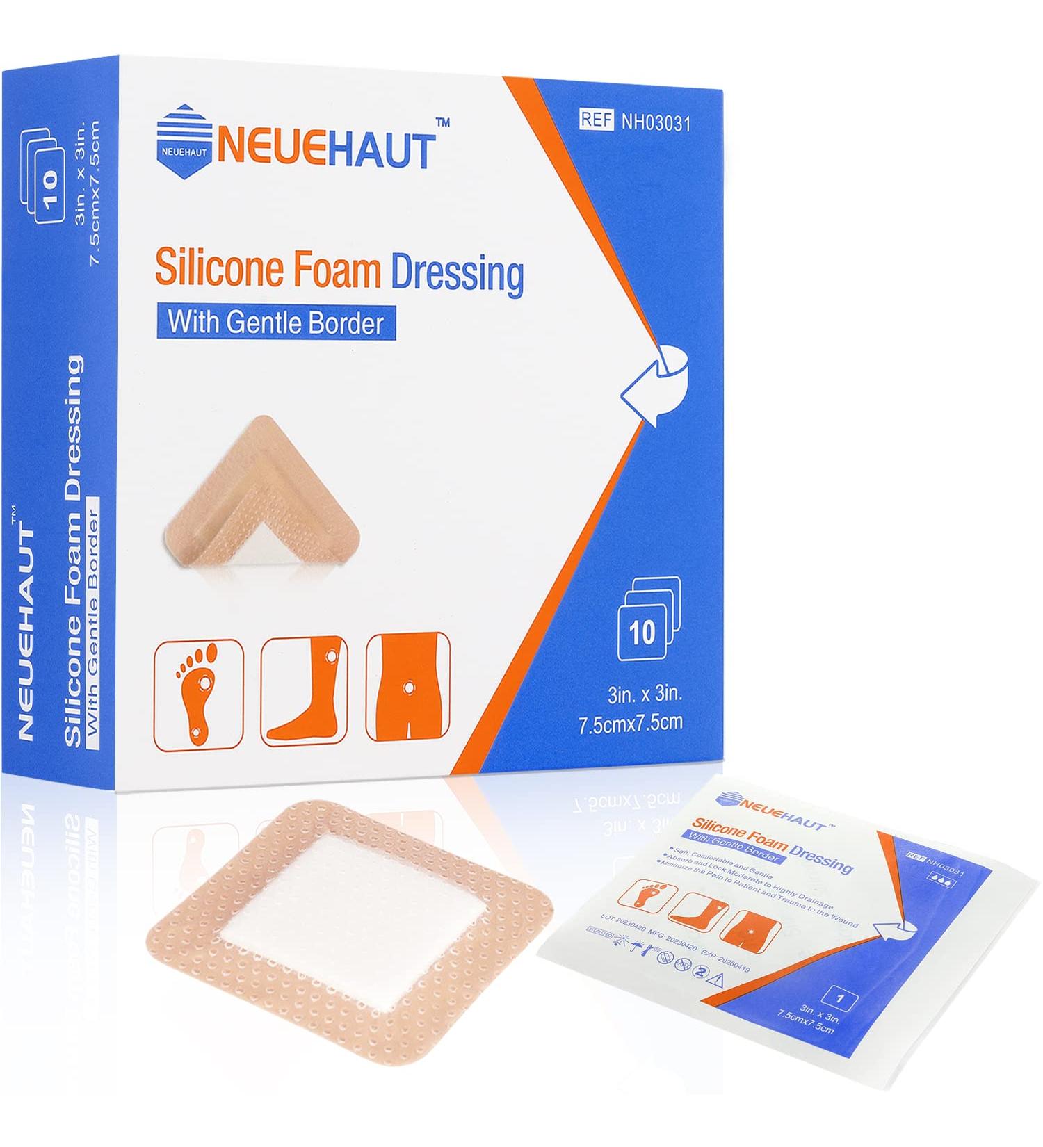 NeueHaut 3x3 Silicone Foam Dressing 10 Pack - Bed Sore/Pressure Ulcer Leg Ulcer Bandage - Buy Online on GoSupps.com