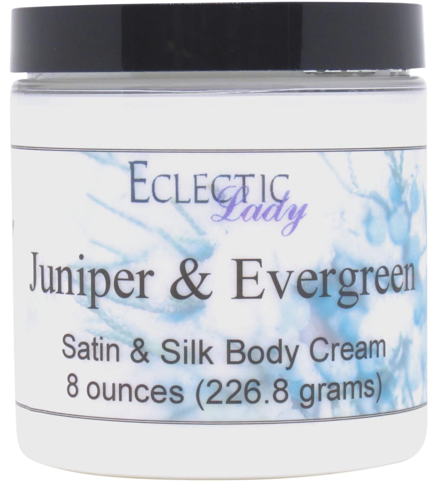 Eclectic Lady Juniper and Evergreen Satin and Silk Cream Body Cream Body Lotion 4 oz - Shea Butter Aloe Silk Amino Acids Vitamin E Phthalate-Free Handcrafted in USA - Perfect For Women 4 Ounce