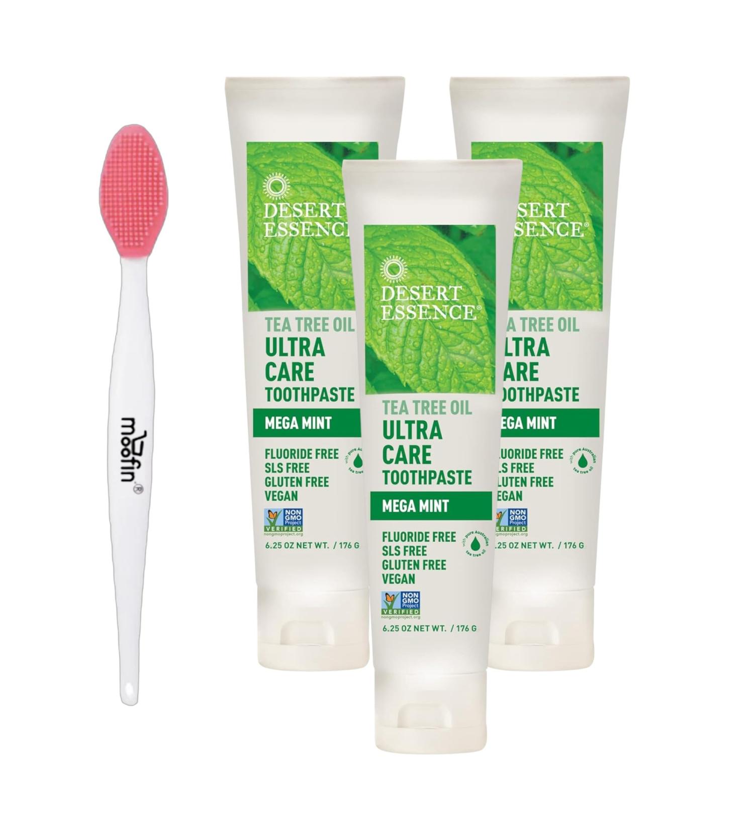 Tea Tree Oil Toothpaste Ultra Care - Non-GMO Gluten-Free Cruelty-Free 6.25 oz Bundle with Moofin Nose Cleaning Brush (Pack of 3) - International Shipping Available - Buy Online on GoSupps.com