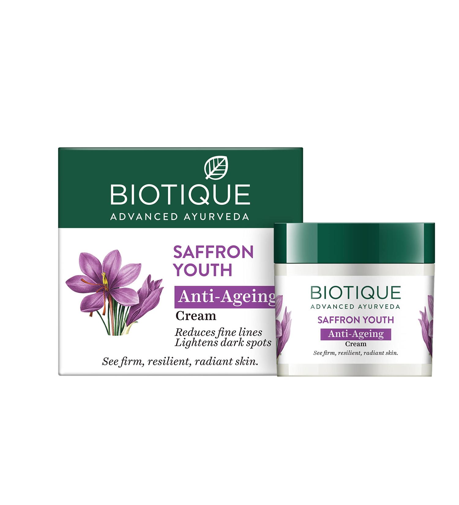 Biotique Saffron Dew 50g - Ageless Face & Body Cream | Best Anti-Aging Moisturizer for All Skin Types - Buy Online on GoSupps.com