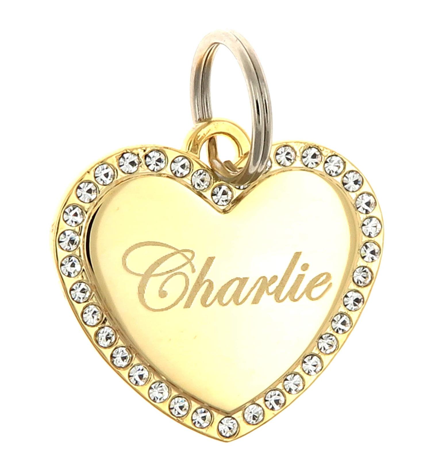 Personalized Gold-Plated Heart Rhinestone Pet ID Tag | Custom Engraved Cat Dog Jewelry - Buy Online on GoSupps.com