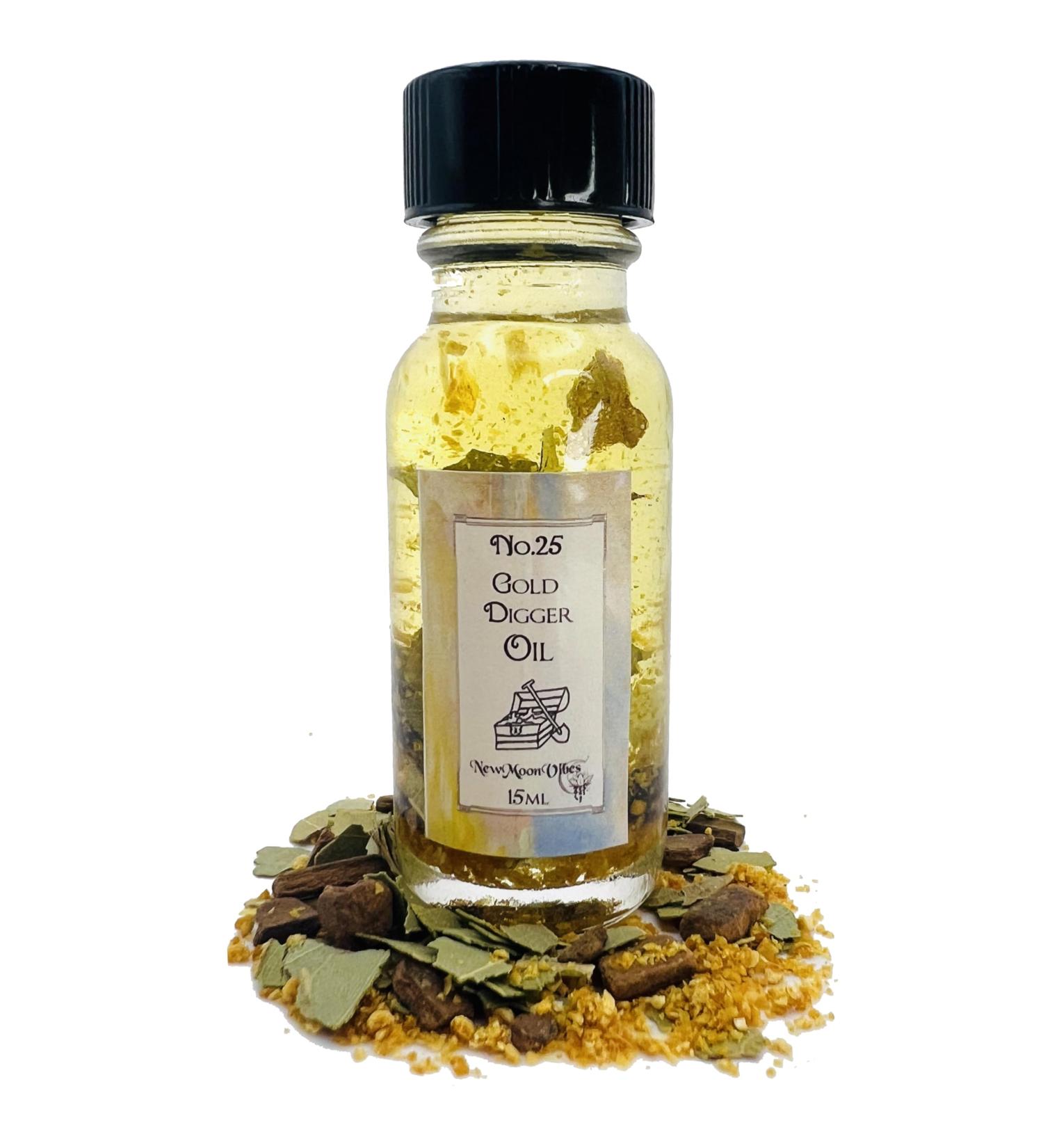 Gold Digger Oil by New Moon Vibes - Wealth Money Prosperity Abundance Success Luck Fortune - Spells Rituals Conjure - Handmade with Essential Oils & Herbs - Wicca Pagan Hoodoo Magick - Buy Online on GoSupps.com