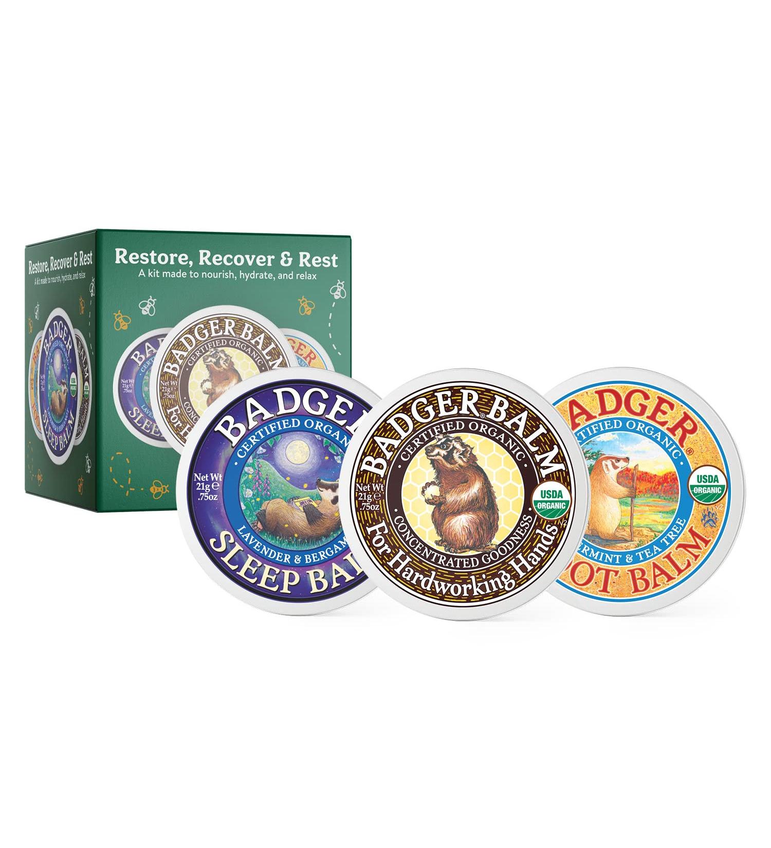 Badger - Restore Recover & Rest Kit | Natural Wellness for Stress Relief & Recovery | International Shipping Available - Buy Online on GoSupps.com