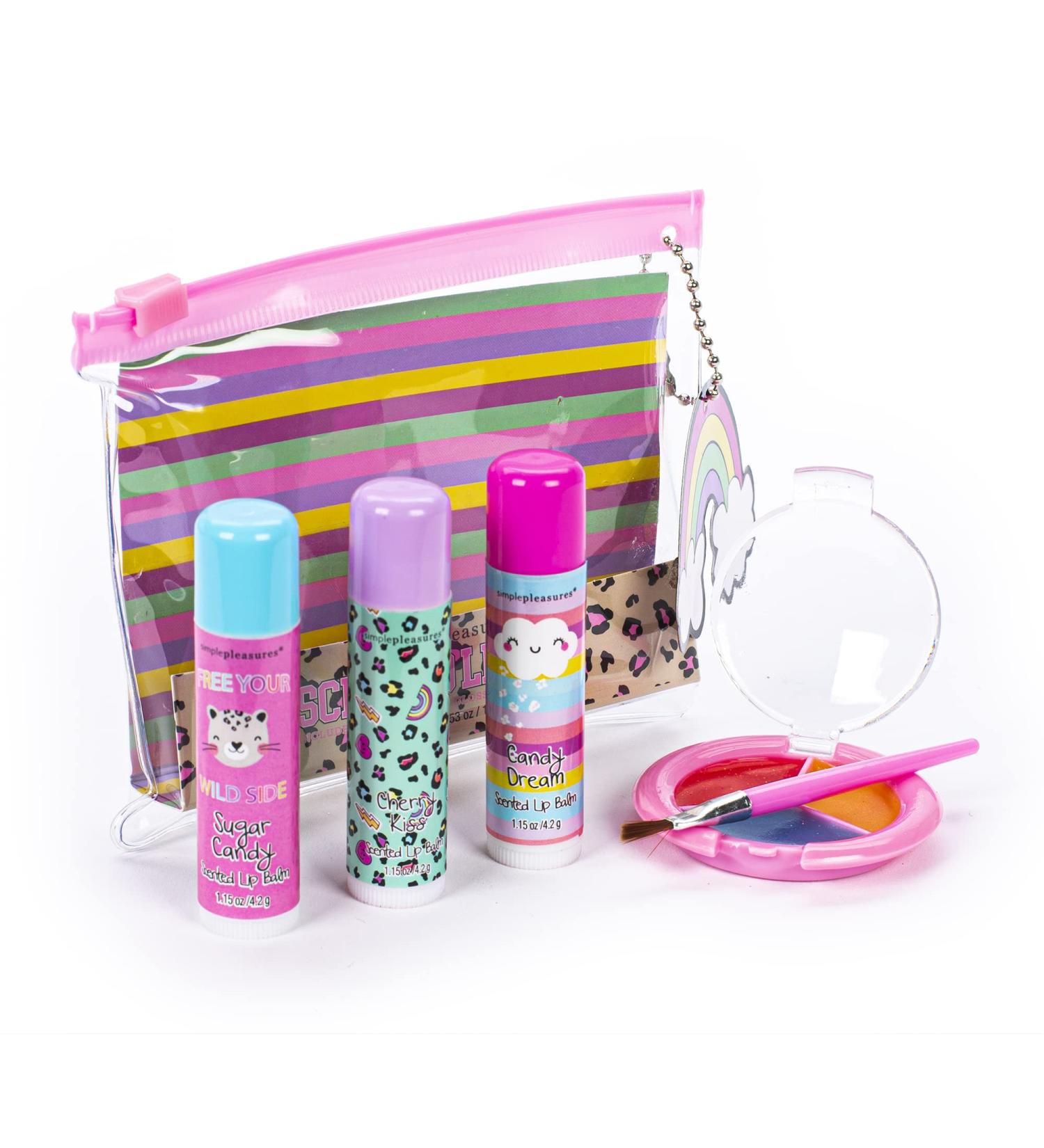Tri-Coastal Design Simple Pleasures Lip Balm Set | 3 Fragrances | Lip Brush & Reusable PVC Bag | Perfect First Makeup for Kids - Buy Online on GoSupps.com