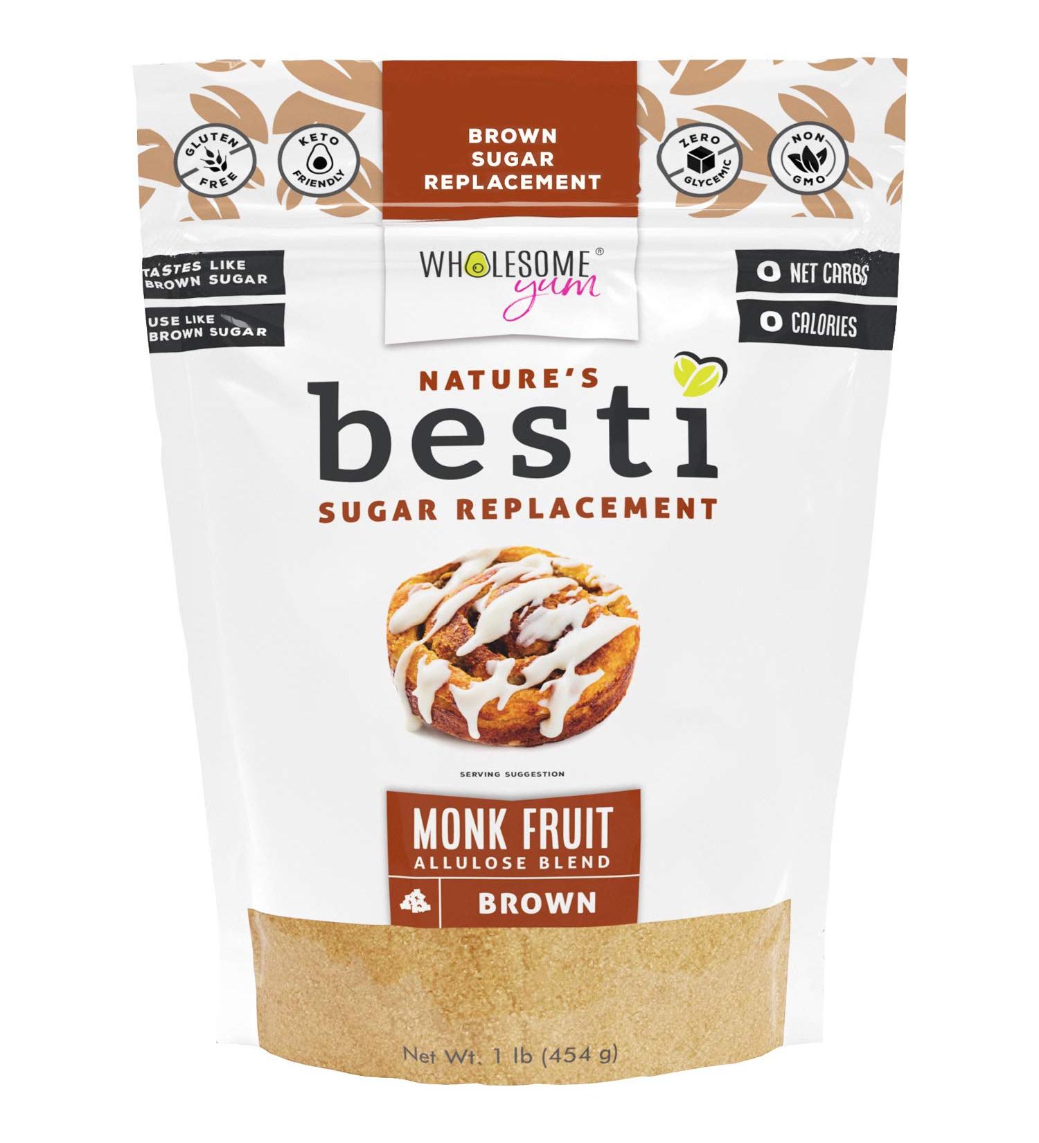 Wholesome Yum Besti 1:1 Natural Brown Sugar Replacement - Keto Monk Fruit Sweetener (16 oz) - Non GMO, Zero Carb, Zero Calorie Substitute - Buy Online on GoSupps.com