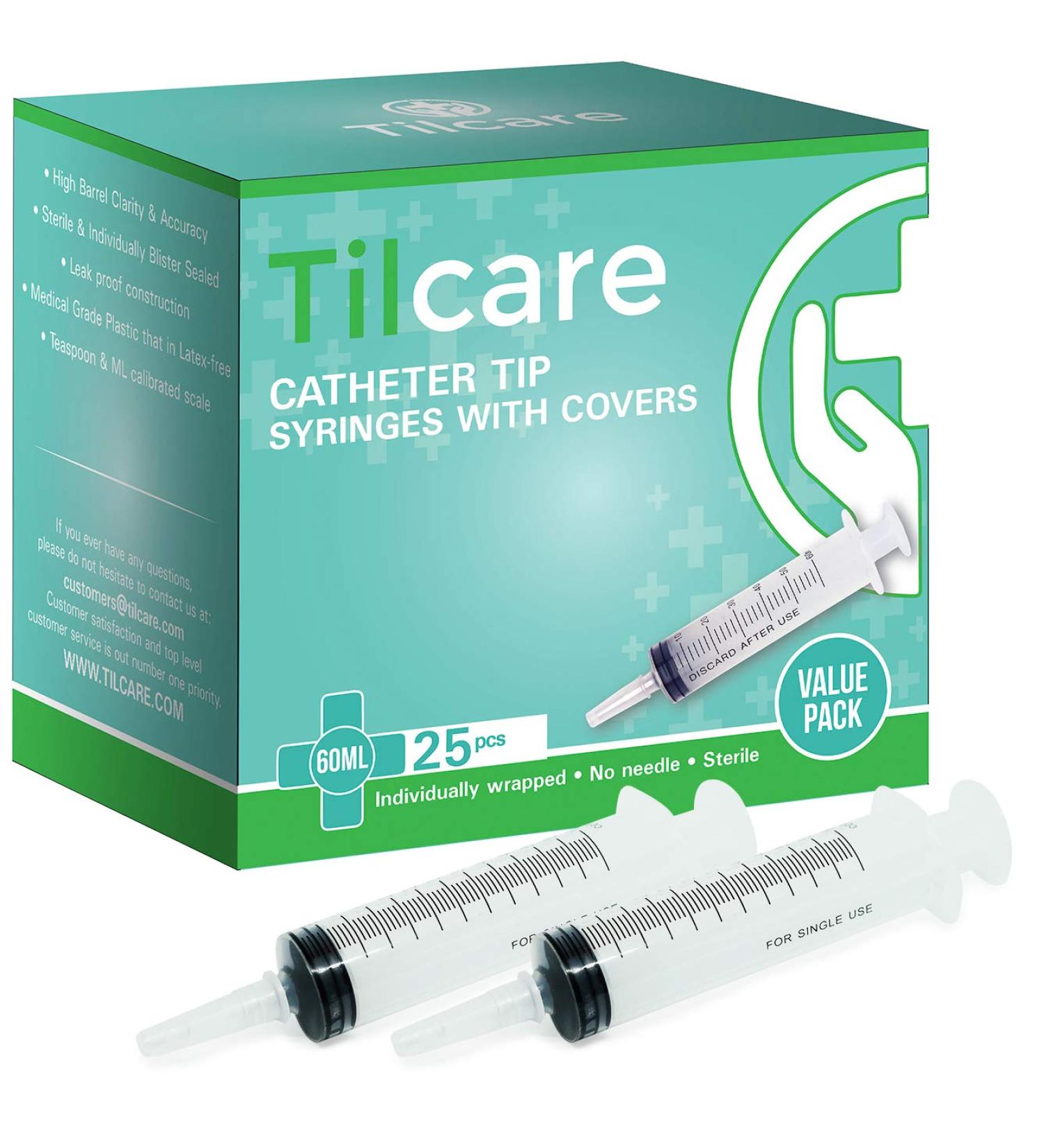 60ml Catheter Tip Syringe 25 Pack by Tilcare - Sterile Plastic Droppers for Medicine, Food & Oral Medication - Latex-Free Dispenser for Children, Pets & Adults - Buy Online on GoSupps.com