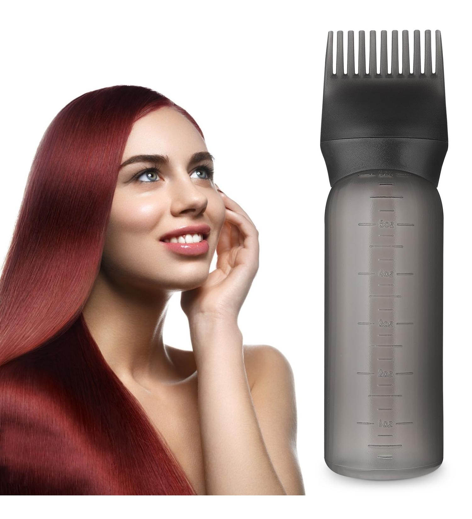 COMNICO Root Comb Applicator Bottle 6oz - Hair Color Dispenser Scalp Brush Cap - Portable Plastic Hair Dye Applicator with Graduated Scale (Black) - Buy Online on GoSupps.com