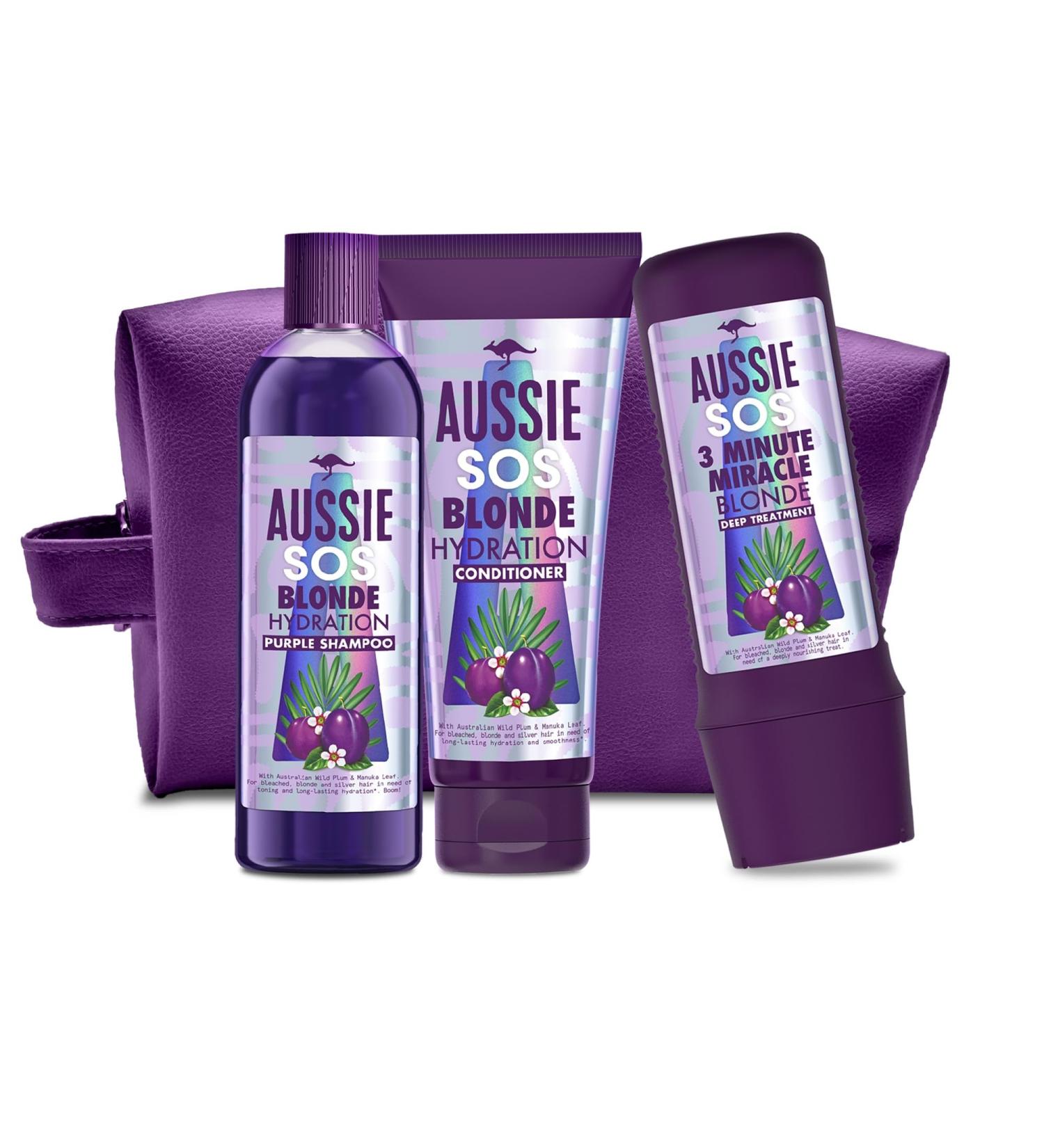 Aussie Blonde Gift Bag Purple Shampoo Set - Hair Care Gift Set for Blonde/Silver Hair - Includes Shampoo, Conditioner, 3 Minute Miracle Hair Mask - 225ml/200ml/290ml - Buy Online on GoSupps.com