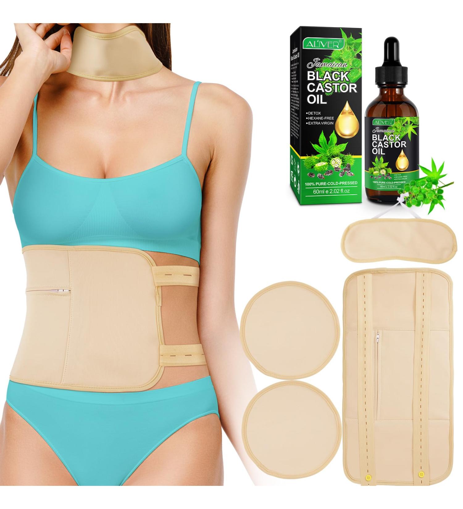 KLLALO Castor Oil Pack Reusable Organic Castor Oil Wrap Kit with Adjustable Elastic Straps Comfort Neck Waist Castor Oil Pack for Neck Relaxation Muscle Pain Nude Oil 60 ml - Buy Online on GoSupps.com