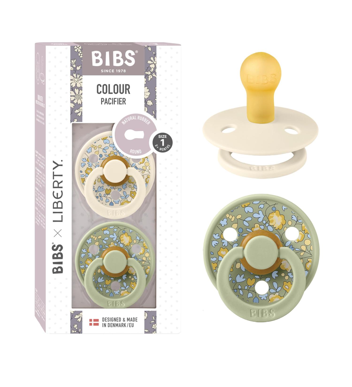 BIBS Color Liberty Schnuller 2-Pack | BPA-Free Cherry Nipple | Natural Rubber/latex | Made in Denmark | Size 1 (0-6 Months) - Eloise Sage - Buy Online on GoSupps.com