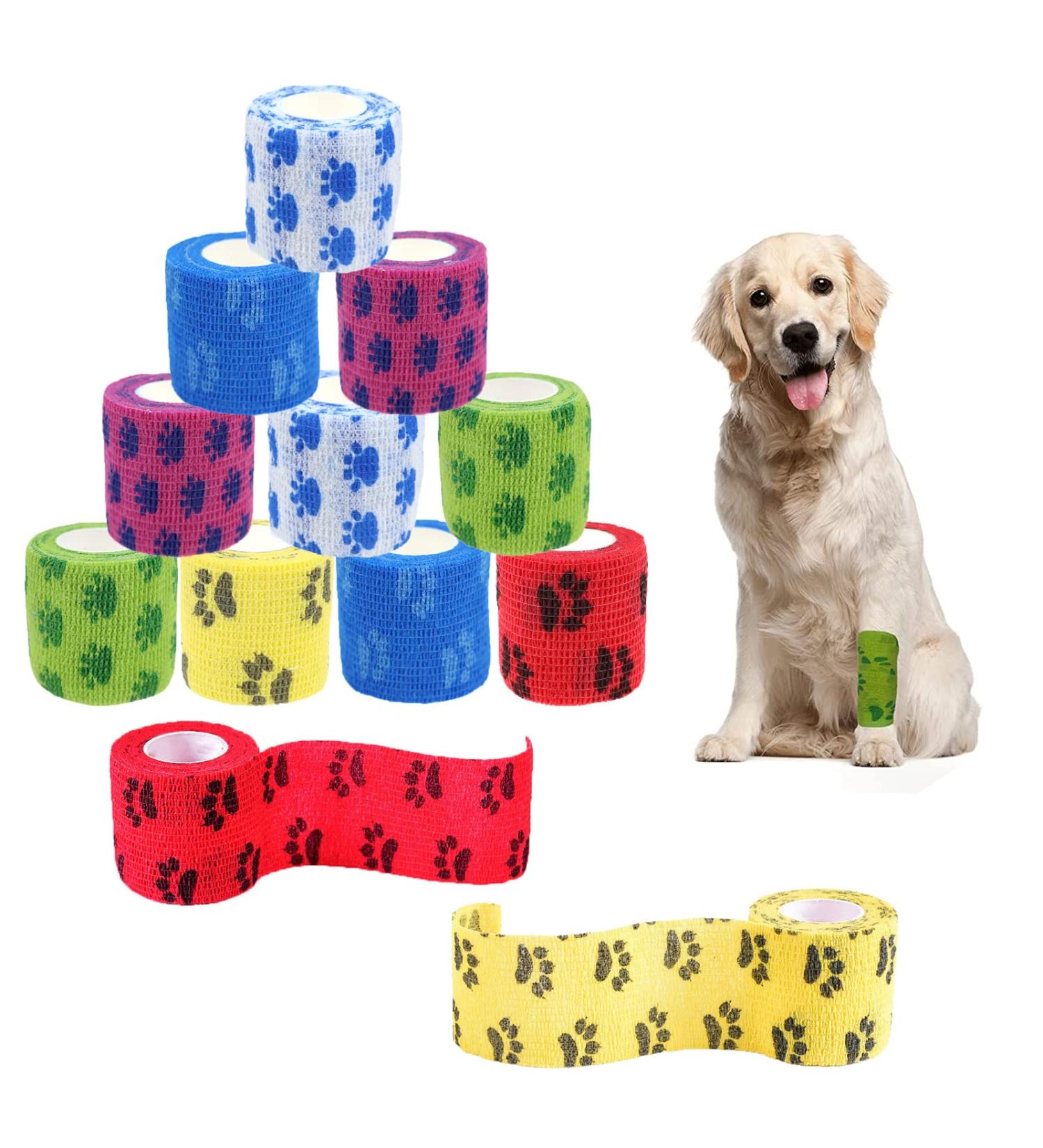 Xinlie 12 Rolls Self-Adhesive Bandage for Pets Elastic Vet Wrap for Cats & Dogs 5cm x 4.5m Multi-functional Cohesive Bandage for Compression & Fixing - Buy Online on GoSupps.com