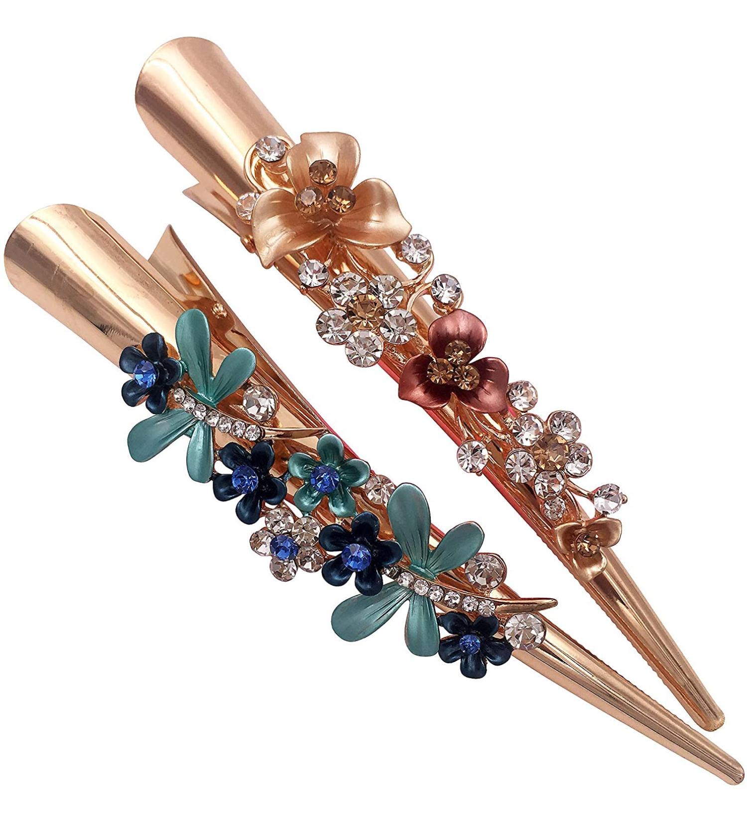 2Pcs Boho Iris Dragonfly Long Duckbill Beak Alligator ETH Gold Tone Metal Hair Clip Clamp for Women Fashion Nice and Fashion - Buy Online on GoSupps.com