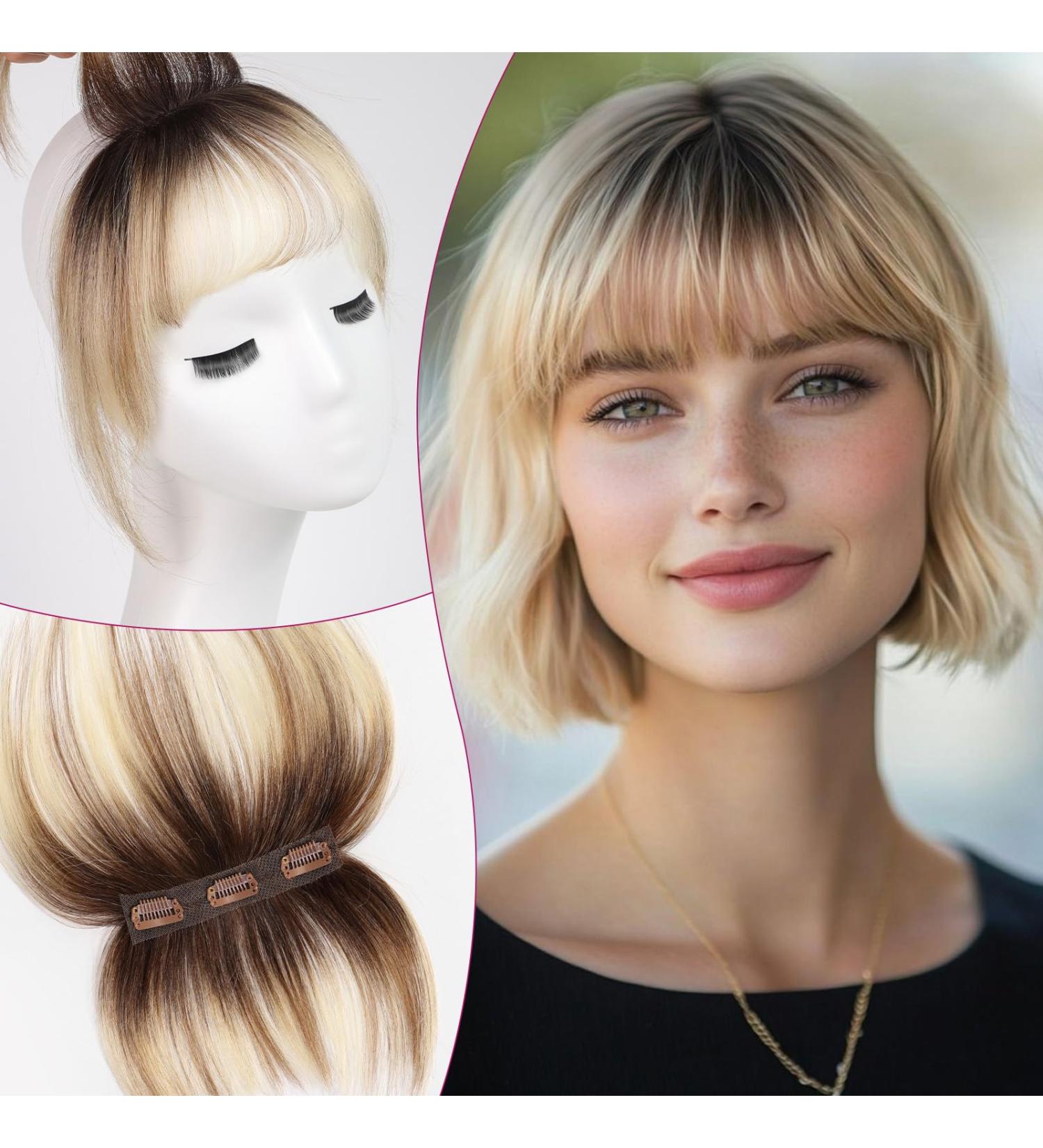 EMMOR Clip in Bangs 100% Human Hair Bangs with 3 Non-slip Clips 360 Cover Top HairPieces with 5 inch Wispy Fringes for enhancing Women's Facial Features(Ombre Bleach Blonde) 3D Wispy Bangs Ombre Bleach Blonde - Buy Online on GoSupps.com
