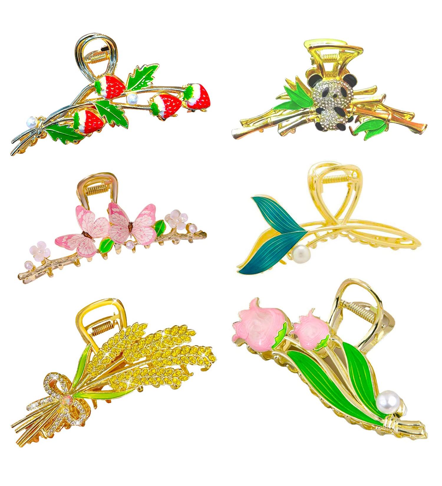 WODICO 6 Pcs Cute Flower Claw Clips for Thin or Thick Hair - Golden Metal Hair Accessories for Women & Girls - Buy Online on GoSupps.com