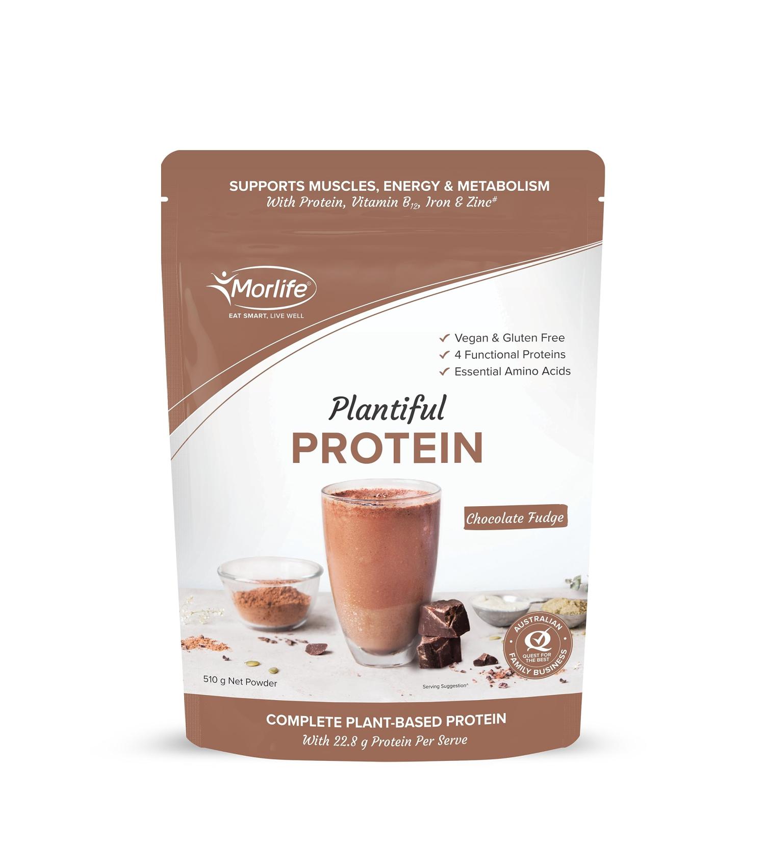 Morlife Plantiful Vegan Protein Powder - Chocolate Fudge | Best Tasting Plant Protein Powder | Gluten Free | Dairy Free | Soy Free | BCAAs | Vegetarian Protein Powders 510g. (14 Serves) - Buy Online on GoSupps.com