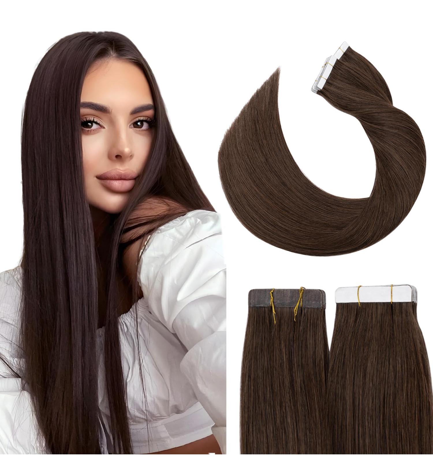 Elailite Tape Extensions - Invisible Real Human Hair - 20pcs 60cm #04 Mittel Braun - Premium Quality Hair Extensions for Seamless Volume - Buy Online on GoSupps.com