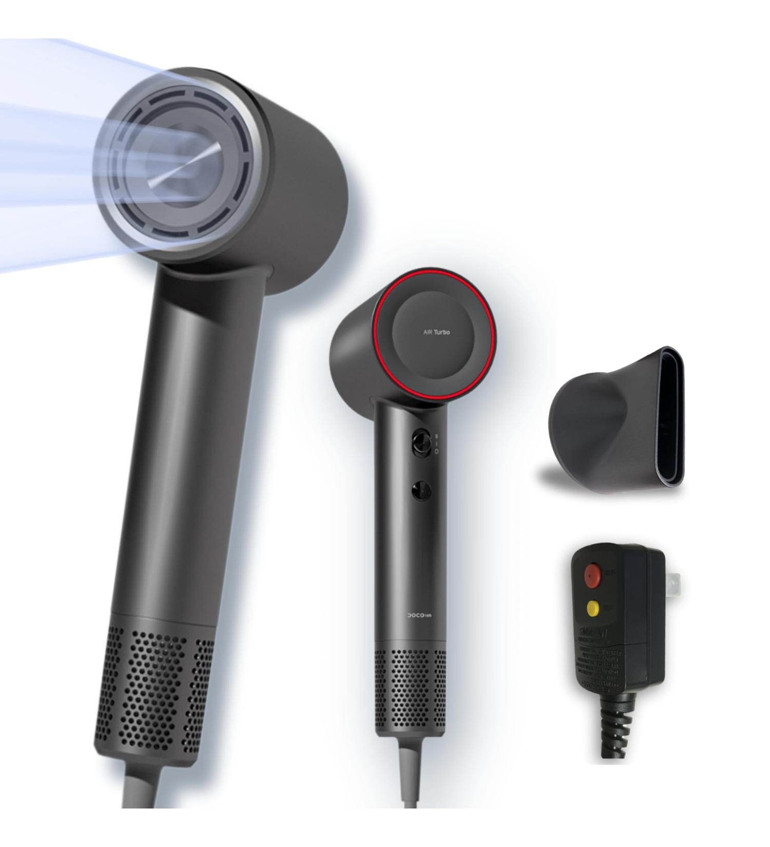 High-Speed Negative Ionic Hair Dryer | 110 000 RPM Professional Blow Dryer with Magnetic Nozzle | Portable Travel Design - Frizz-Free Hair (Grey - Buy Online on GoSupps.com