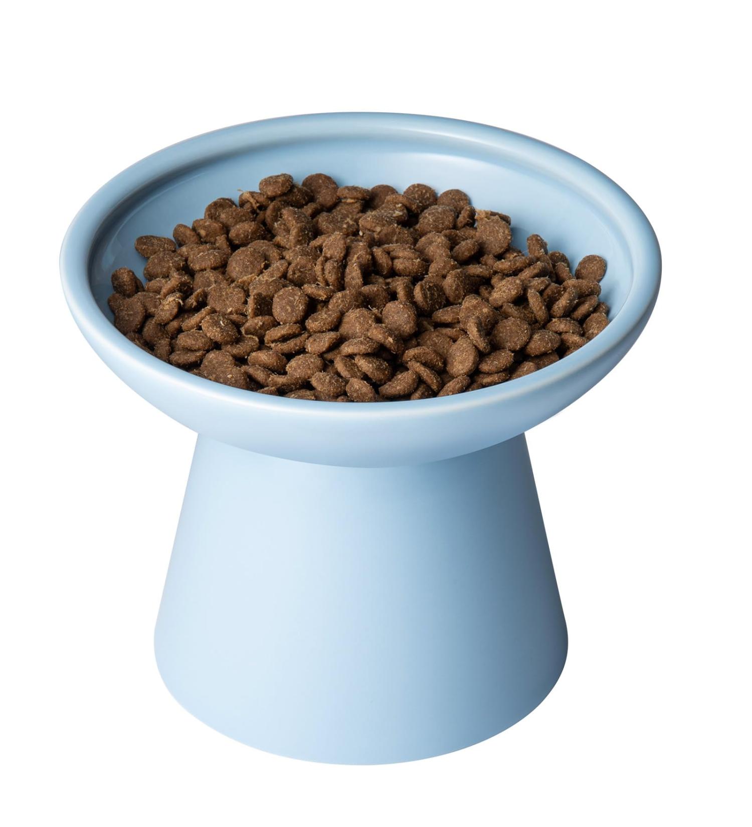 CEEFU Extra Wide Elevated Cat Bowls - Ceramic Cat Food Bowl 6.2" Raised Cat Food Bowls Elevated Shallow Cat Food Dish Whisker Fatigue Lead & Cadmium Free 5" Good Height for Cat Feeding Blue Baby Blue - Buy Online on GoSupps.com