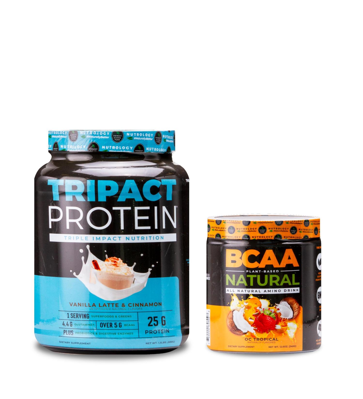 Nutrology TRIPACT Protein Powder 7-in-1 Meal Replacement Shake Vanilla Latte Cinnamon Flavor (20 Servings) BCAA Natural Plant Based BCAA Powder Lemonade Flavor (30 Servings) - Buy Online on GoSupps.com