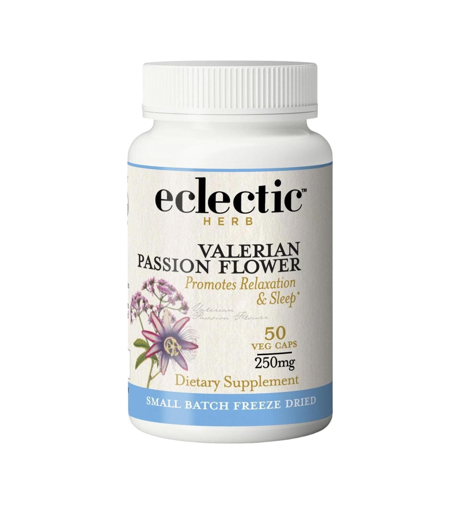 Eclectic Herb - Valerian Passion Flower Capsules | Natural Relaxation + Sleep Support | Herbal Supplement | Vegan Non-GMO Gluten Free Freeze-Dried (50 CT | 250 mg) Pink 50 count (Pack of 1)