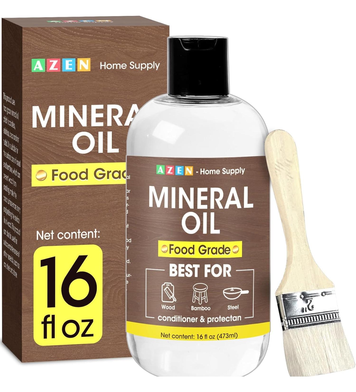 AZEN 16oz Food Grade Mineral Oil for Cutting Boards - Protect & Restore Wood with Brush - Buy Online on GoSupps.com