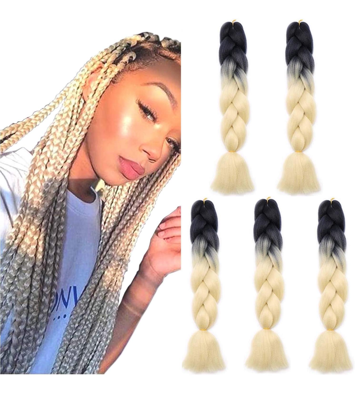 SEGO 5 Pieces Ombre Hair Braid Extensions - 24 Crochet Braiding Hair in Black & Light Blonde - Ideal for Stylish Hairstyles - Buy Online on GoSupps.com