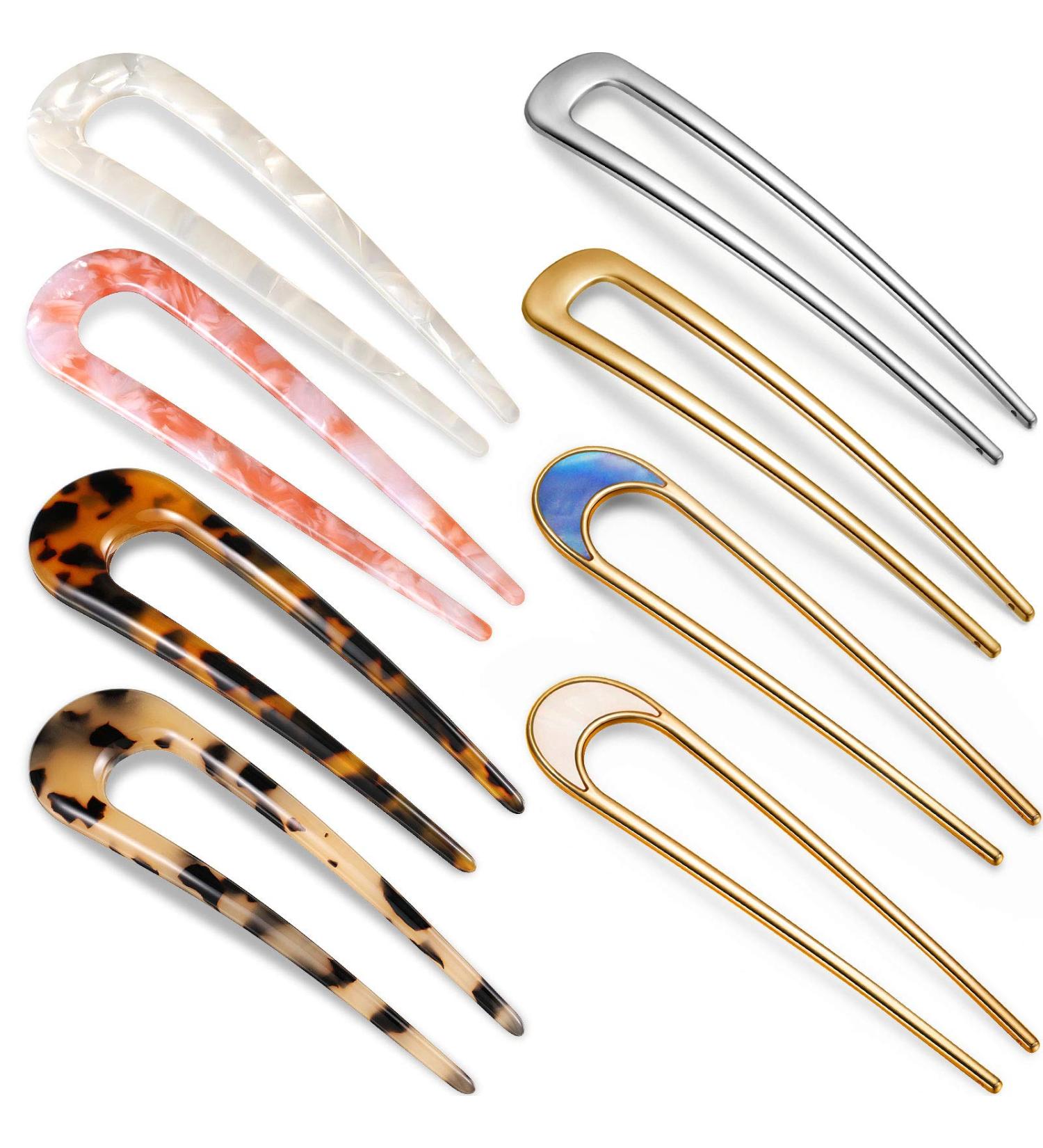 8 Pieces U-Shaped Vintage Hairpin Set | Cherry Red & White Tortoise Shell Hair Clips for Women - Buy Online on GoSupps.com