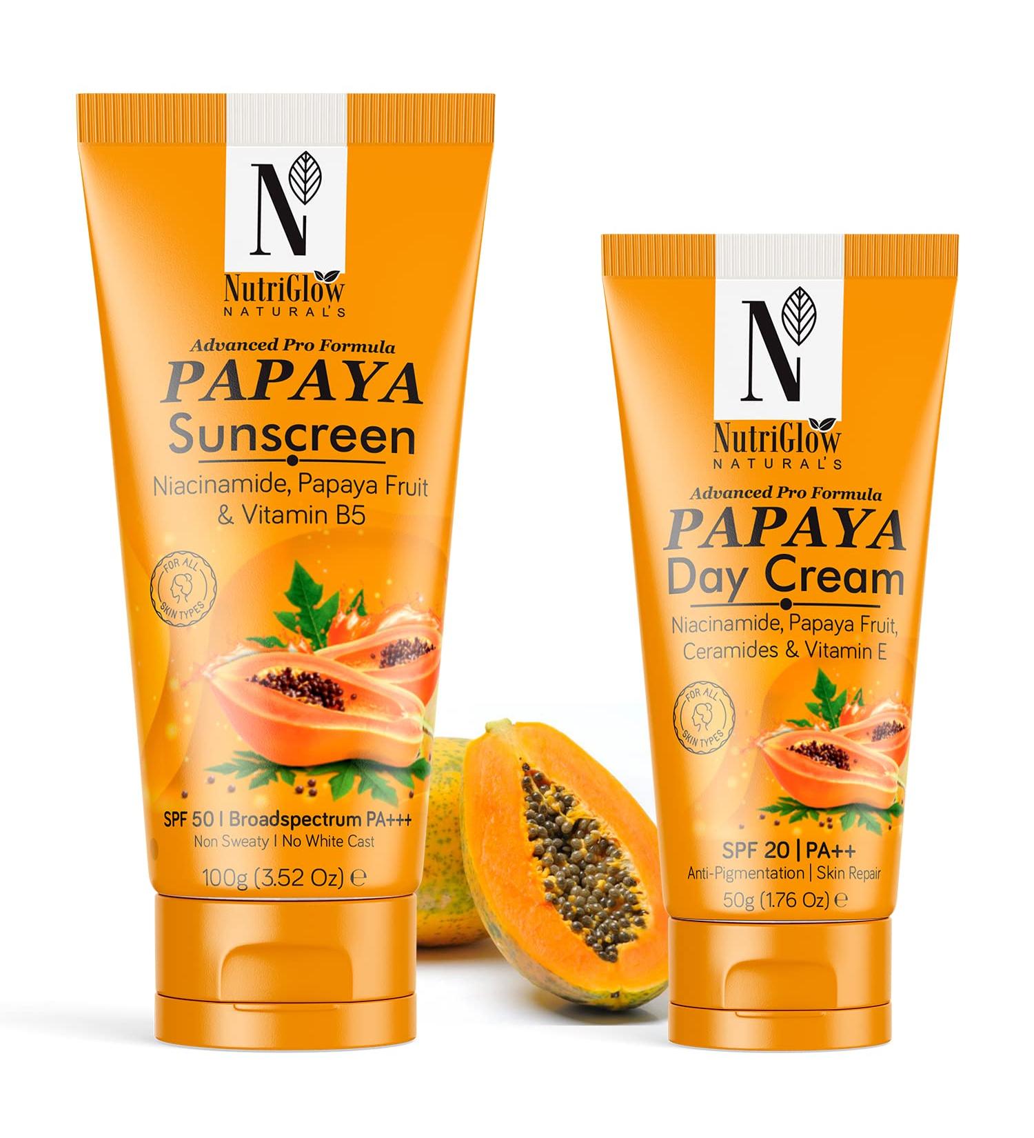 Nutriglow Natural Papaya Sunscreen SPF 50 & Day Cream for Radiant Skin - 100g & 50g | International Shipping Available - Buy Online on GoSupps.com