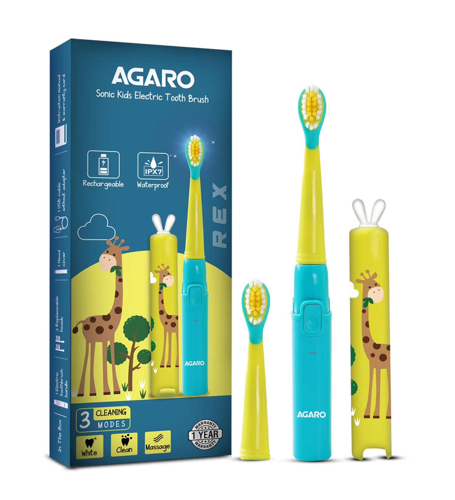 AGARO REX Sonic Electric Kids Toothbrush - 3 Modes Rechargeable - Power Toothbrush (Blue) for Kids - Buy Online on GoSupps.com