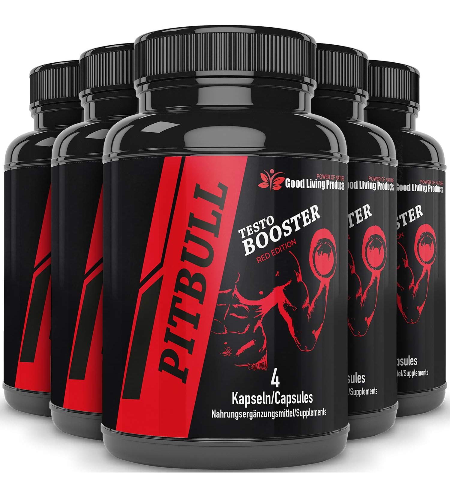 Pitbull Testo Booster - Red Edition - Pre Workout Booster Muscle Building (5 cans each 4 capsules) - Booster Pre Workout Testosterone Booster Fitness