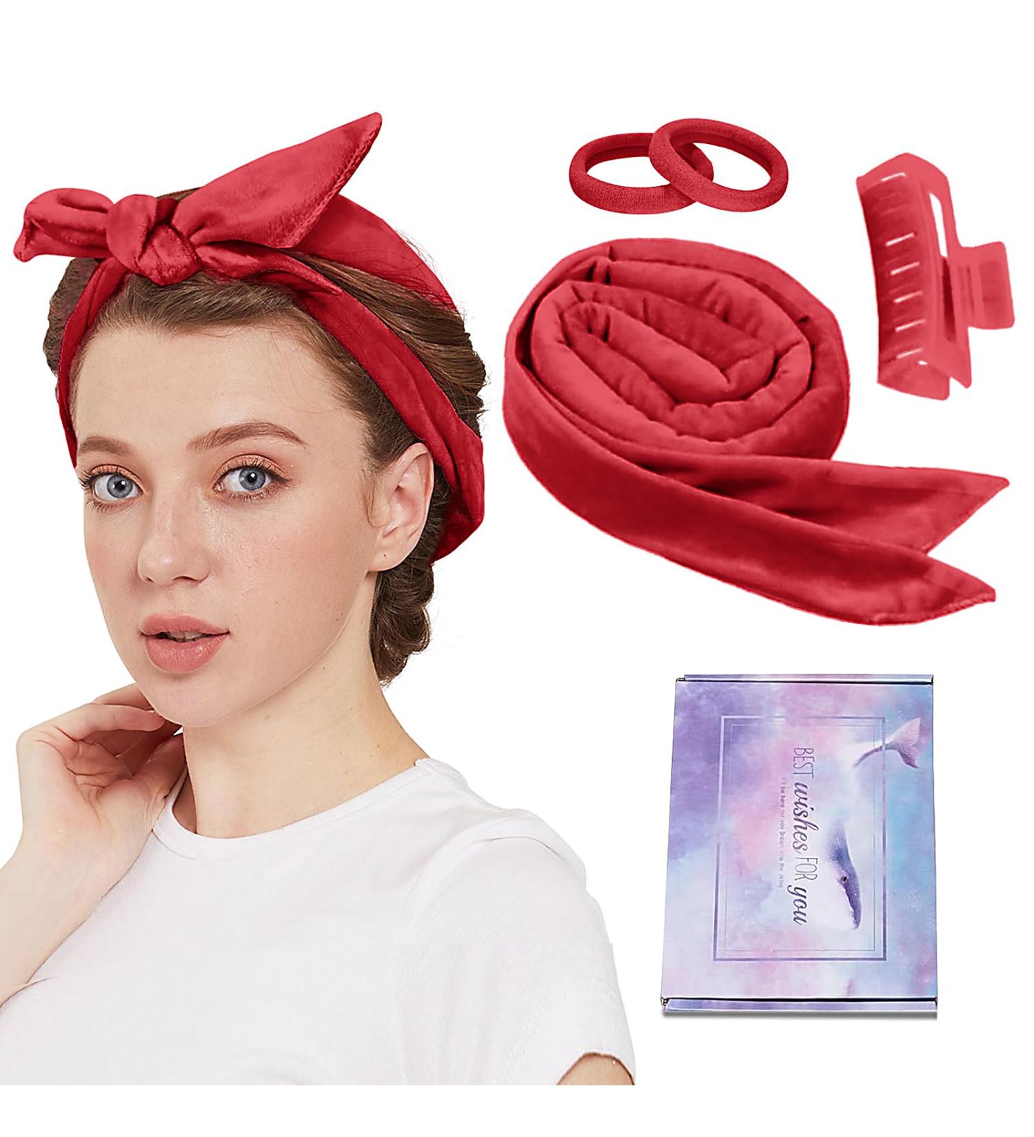 Buy Heatless Curlers - Non-Slip Hair Curling Band & Pin Set for Medium & Long Hair - Red DIY Hairstyle Kit - Buy Online on GoSupps.com