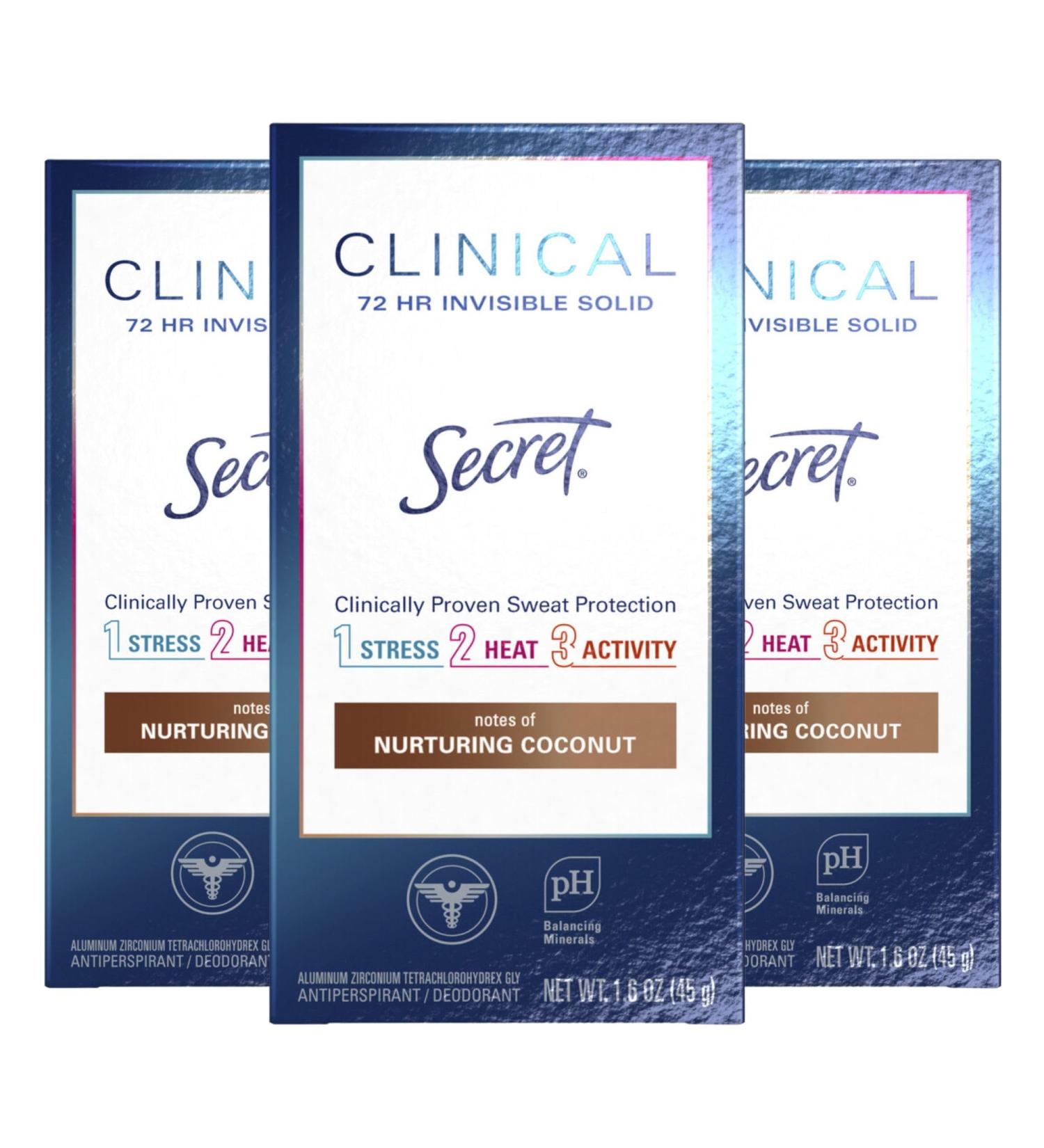 Buy Secret Clinical Strength Antiperspirant & Deodorant for Women - Invisible Solid Clean Coconut 1.6oz (Pack of 3) | International Shipping Available - Buy Online on GoSupps.com