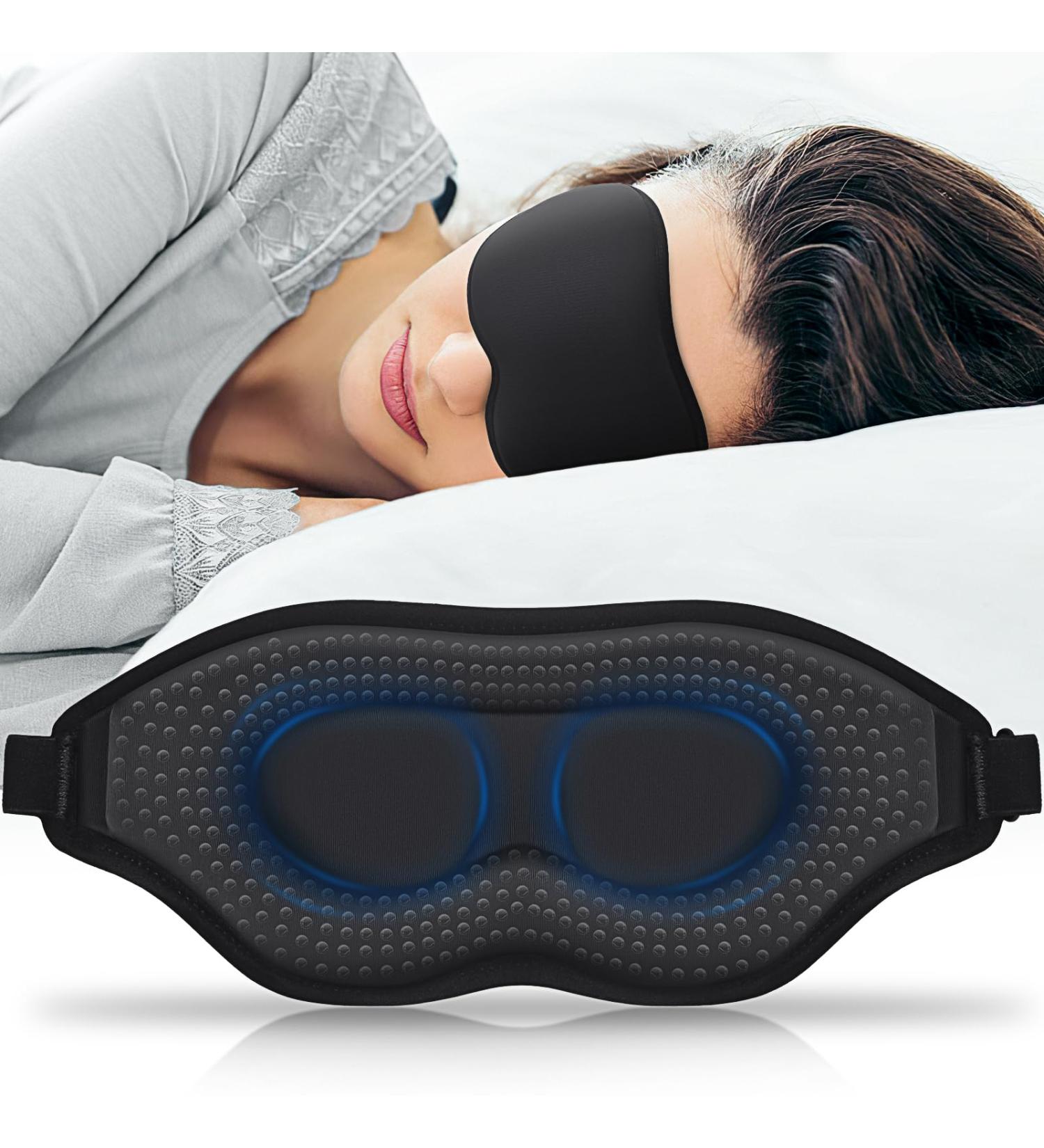 Weighted Sleep Eye Mask - 3D Contoured Full Blackout Blindfold for Men & Women | Adjustable Pressure Relief Light Blocking Night Shade for Travel & Yoga - Buy Online on GoSupps.com