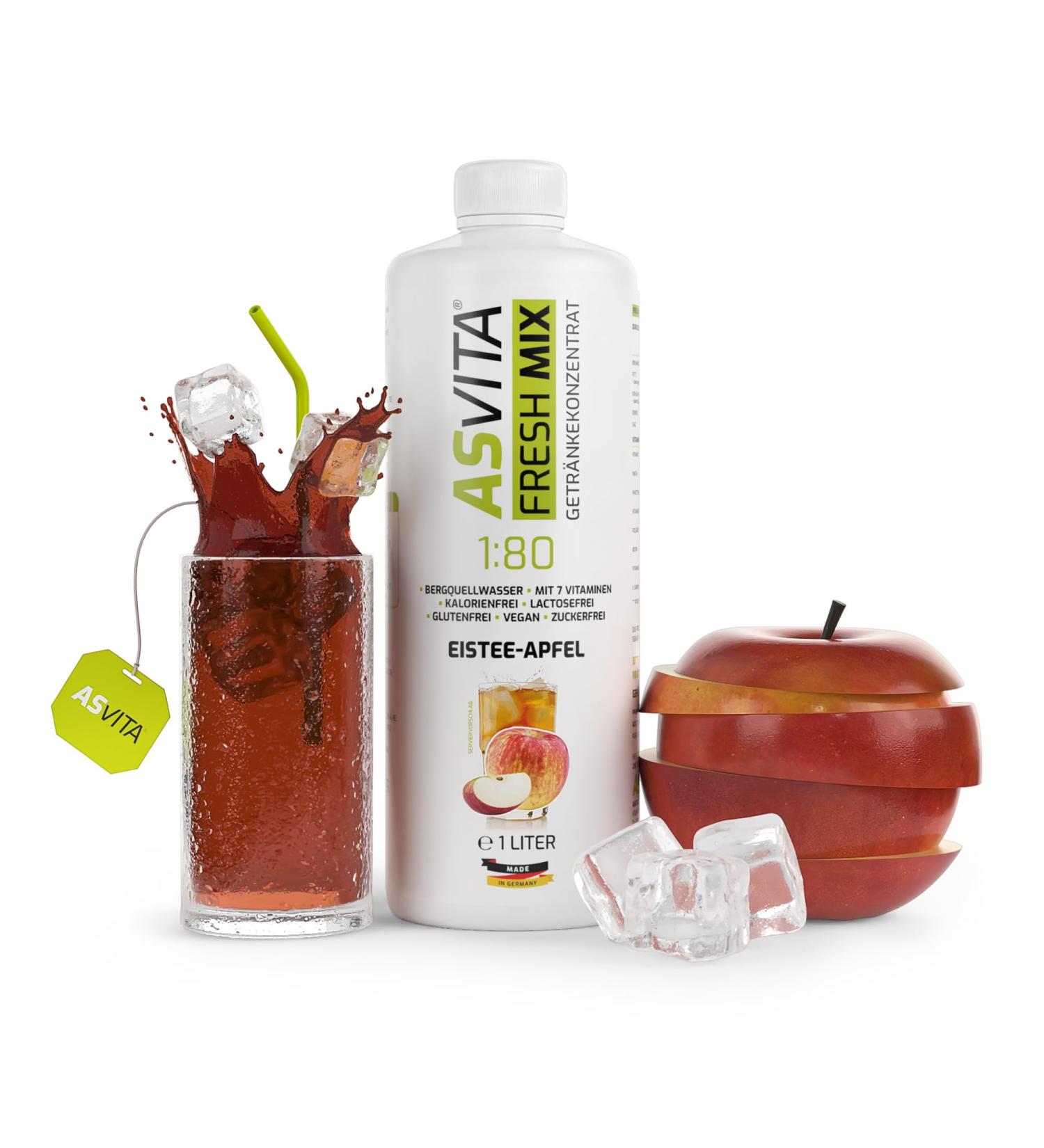 Asvita Sugar-Free Syrup | 1L Fresh Mix Beverage - 26 Delicious Flavors | Iced Apple & More - Buy Online on GoSupps.com