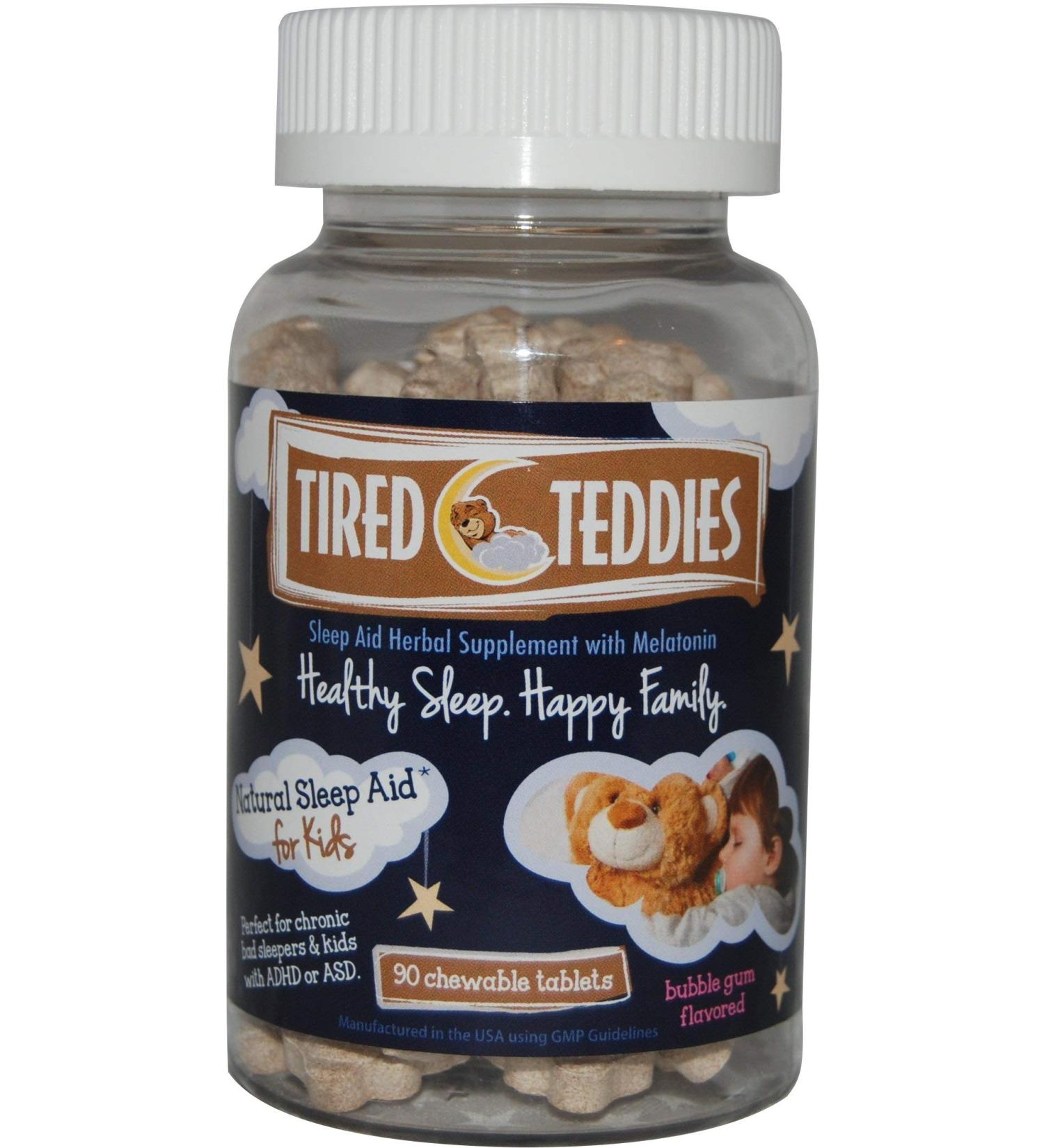 Tired Teddies Low Dose Melatonin Kids Chewable 0.3 mg - Kids Melatonin Tablet Sleep Support with Chamomile Bubblegum Flavor 90 Count - Buy Online on GoSupps.com