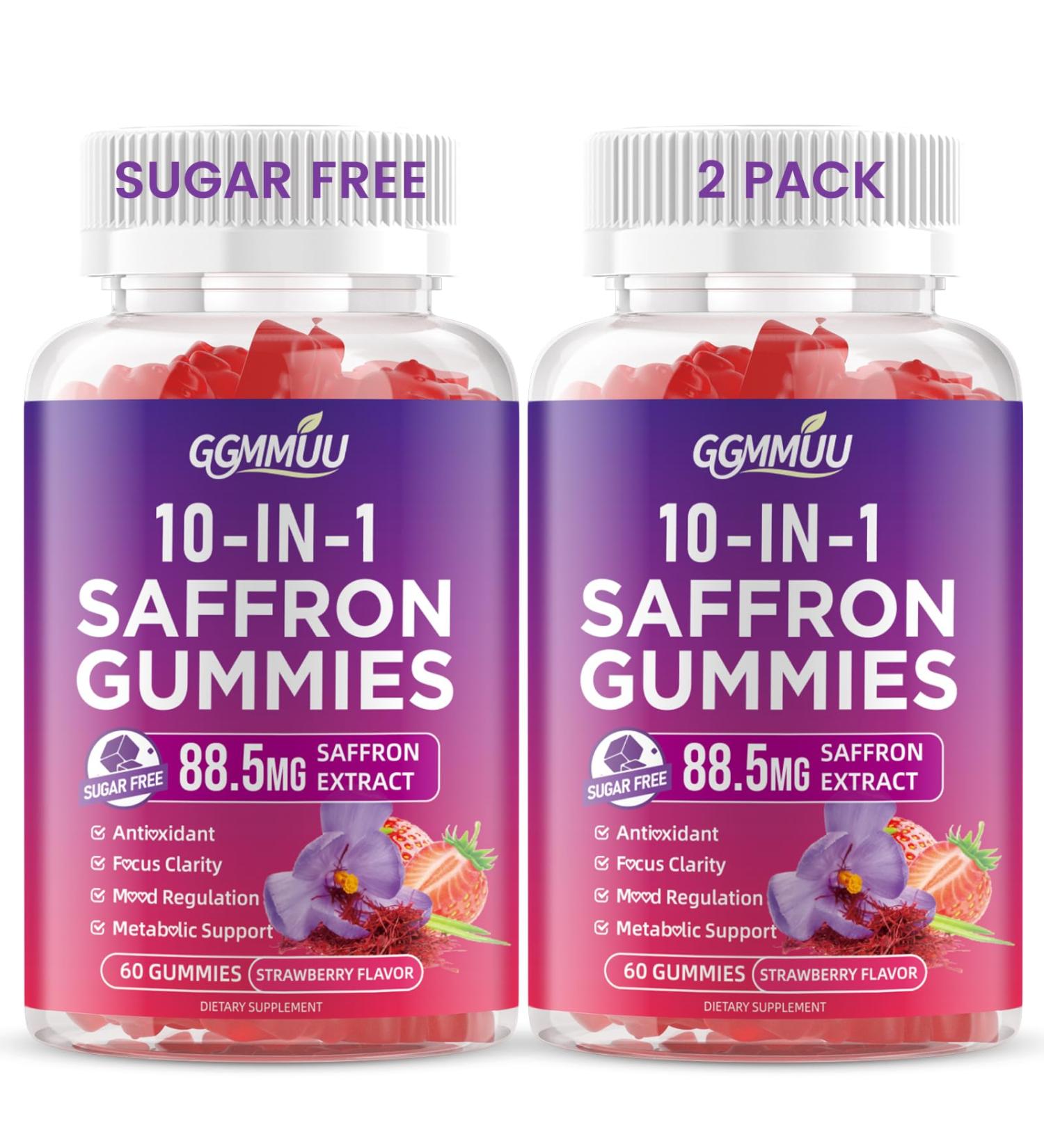 2 Pack Saffron Supplement Gummies 10-in-1 Cortisol Supplement with Saffron 88.5mg Magnesium Rhodiola Rosea Ashwagandha L-Theanine St. John's Wort for Zzz Calm Focus Relaxation 120 Count - Buy Online on GoSupps.com
