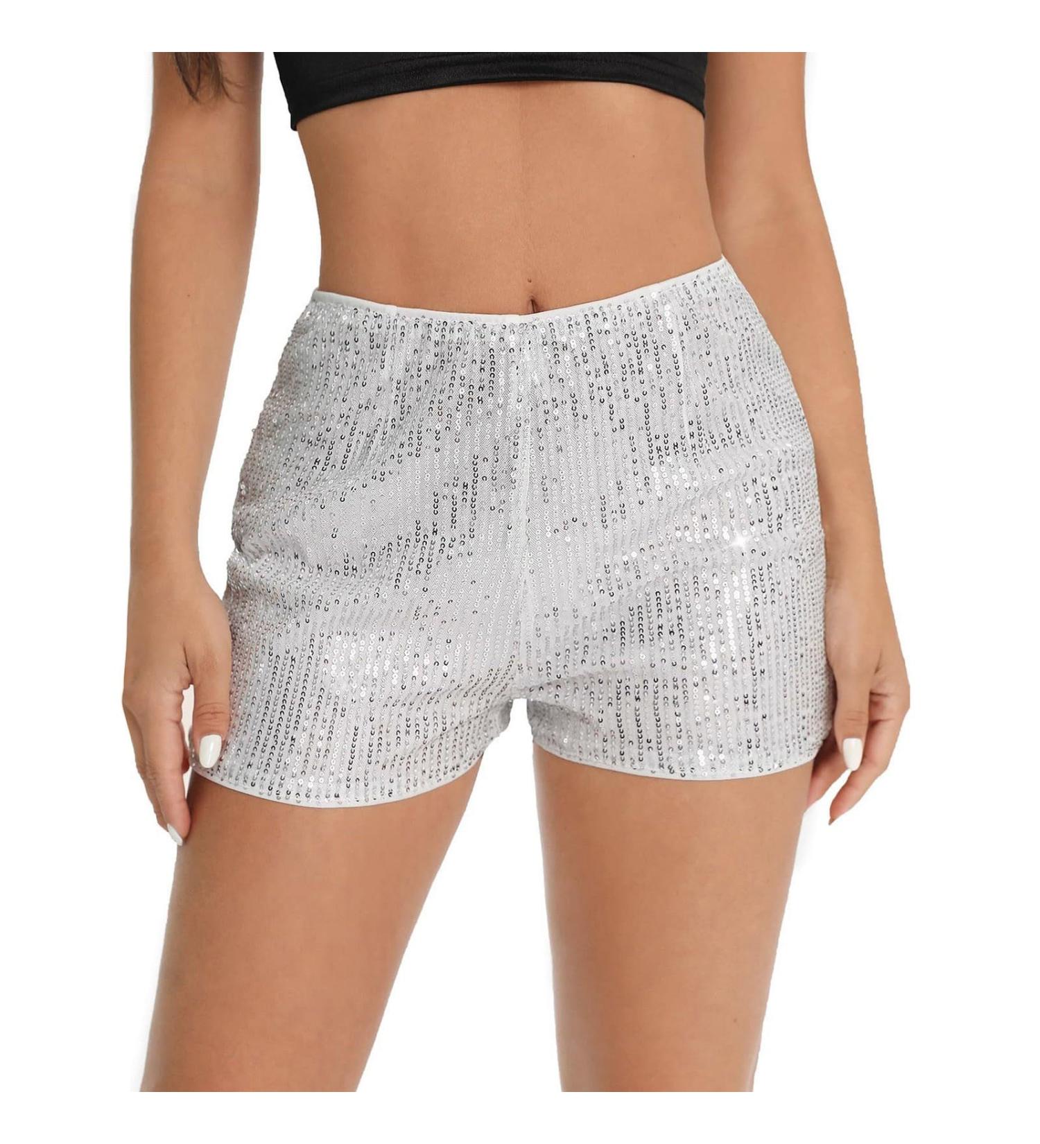 Duohropke Women's Metallic Hot Pants - High Waist Sequin Glitter Shorts for Dance Disco Carnival - Buy Online on GoSupps.com